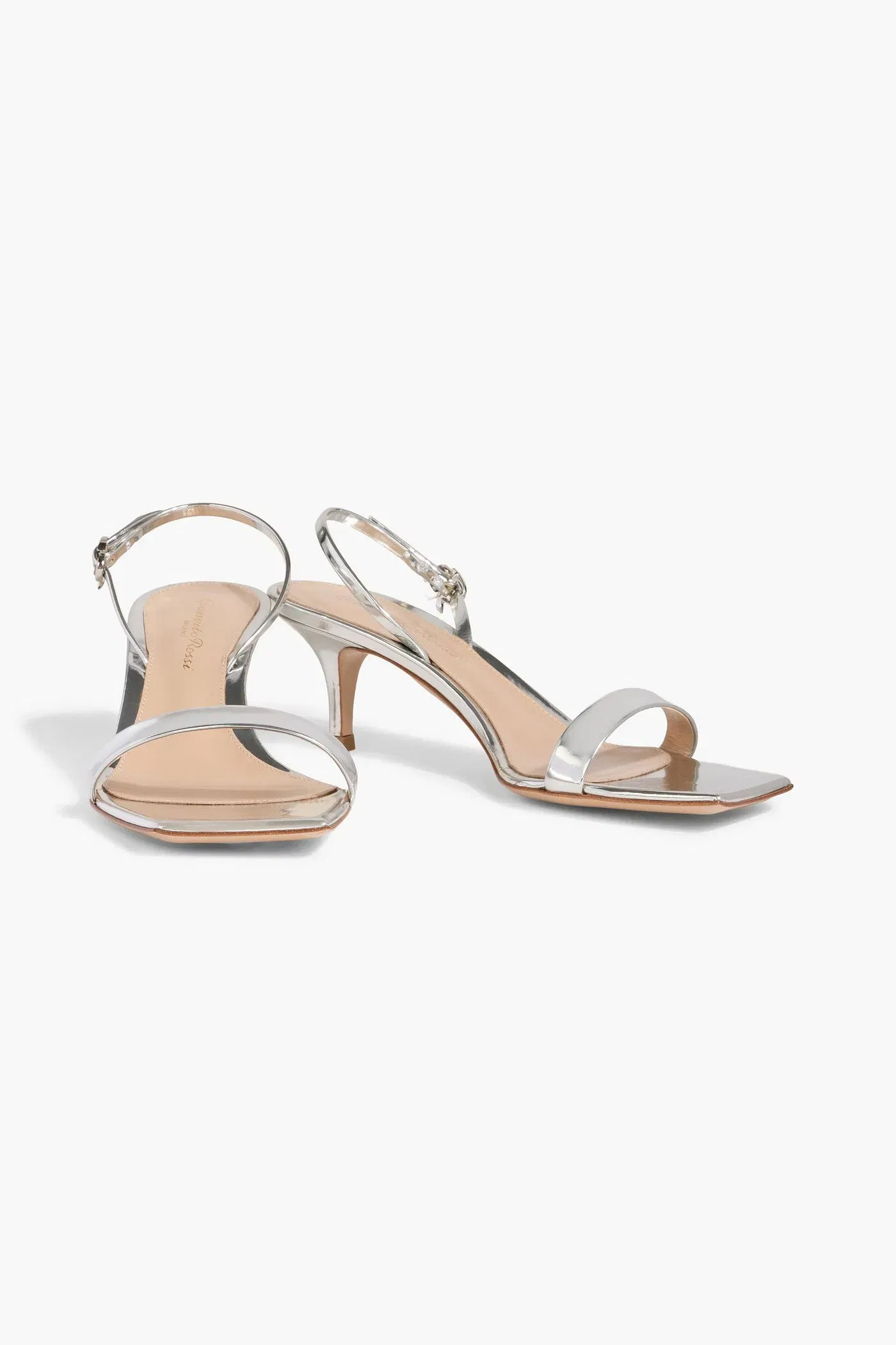 Gianvito Rossi Ribbon Kitten Mirrored-Leather Slingback Sandals Silver Women's