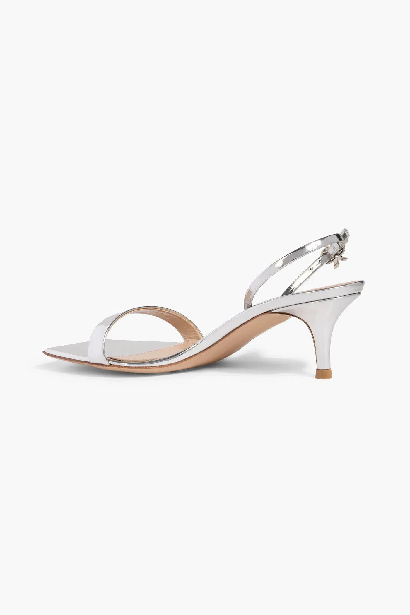 Gianvito Rossi Ribbon Kitten Mirrored-Leather Slingback Sandals Silver Women's