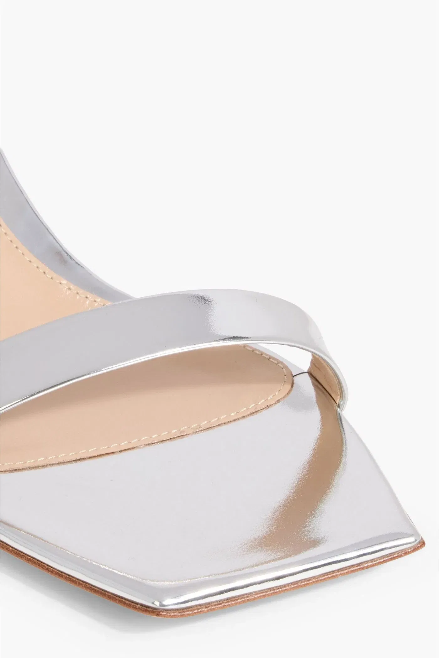 Gianvito Rossi Ribbon Kitten Mirrored-Leather Slingback Sandals Silver Women's