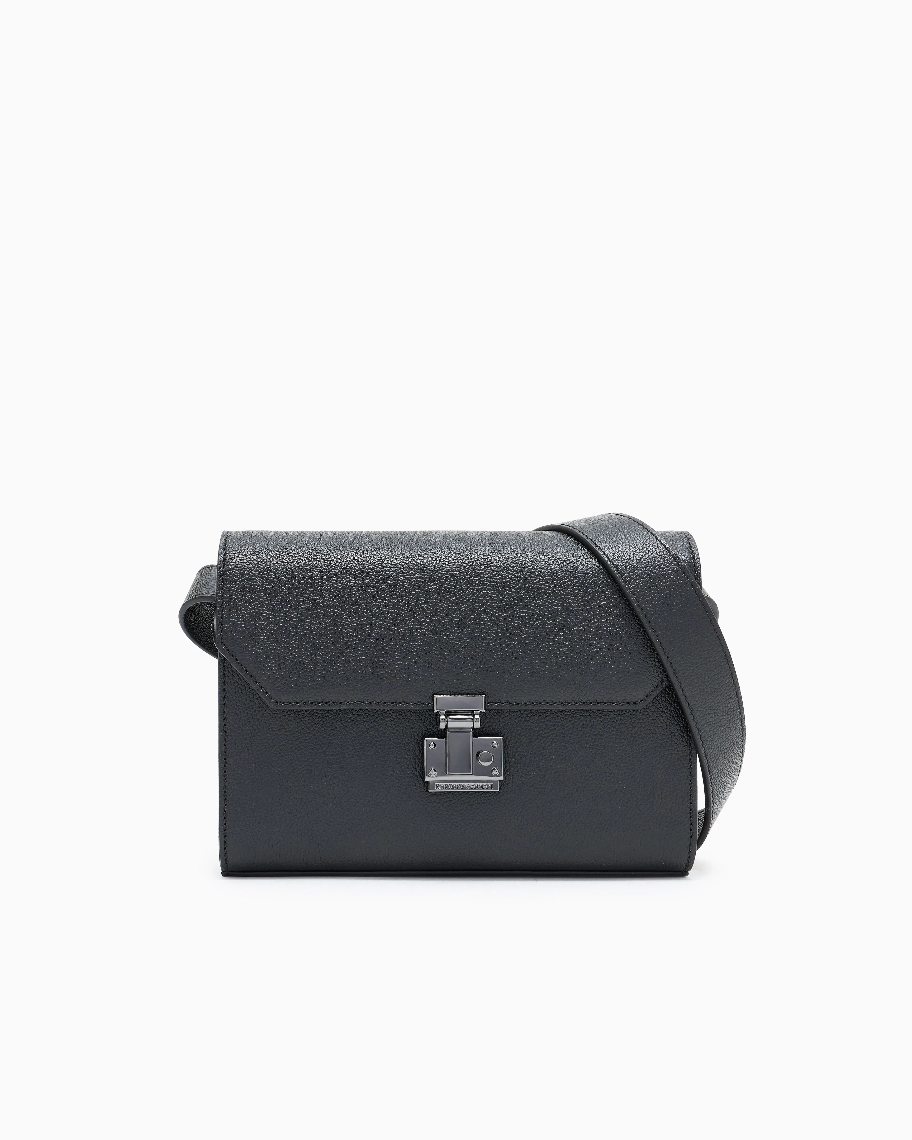 Emporio Armani Flap bag in tumbled leather with a metal snap closure