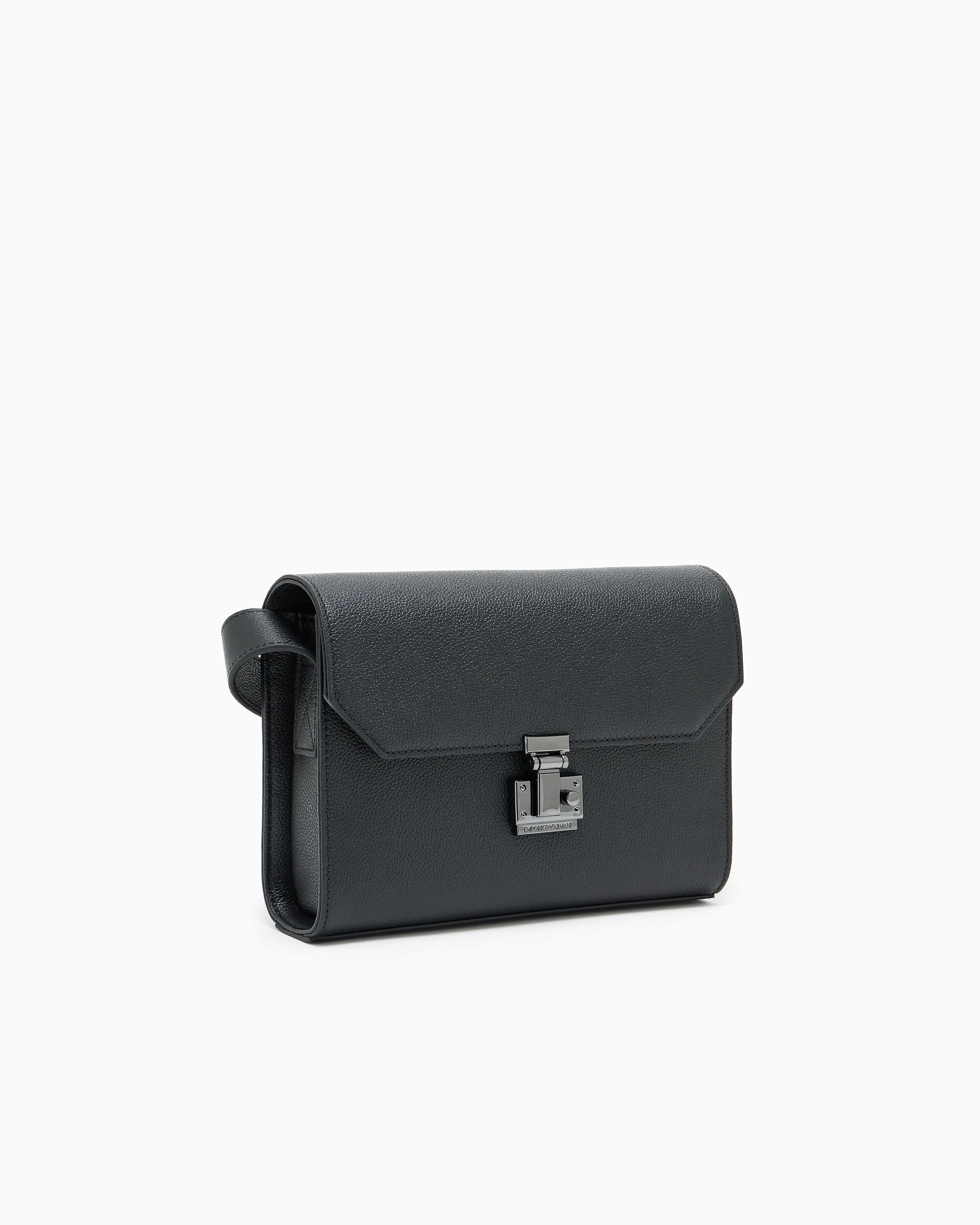 Emporio Armani Flap bag in tumbled leather with a metal snap closure