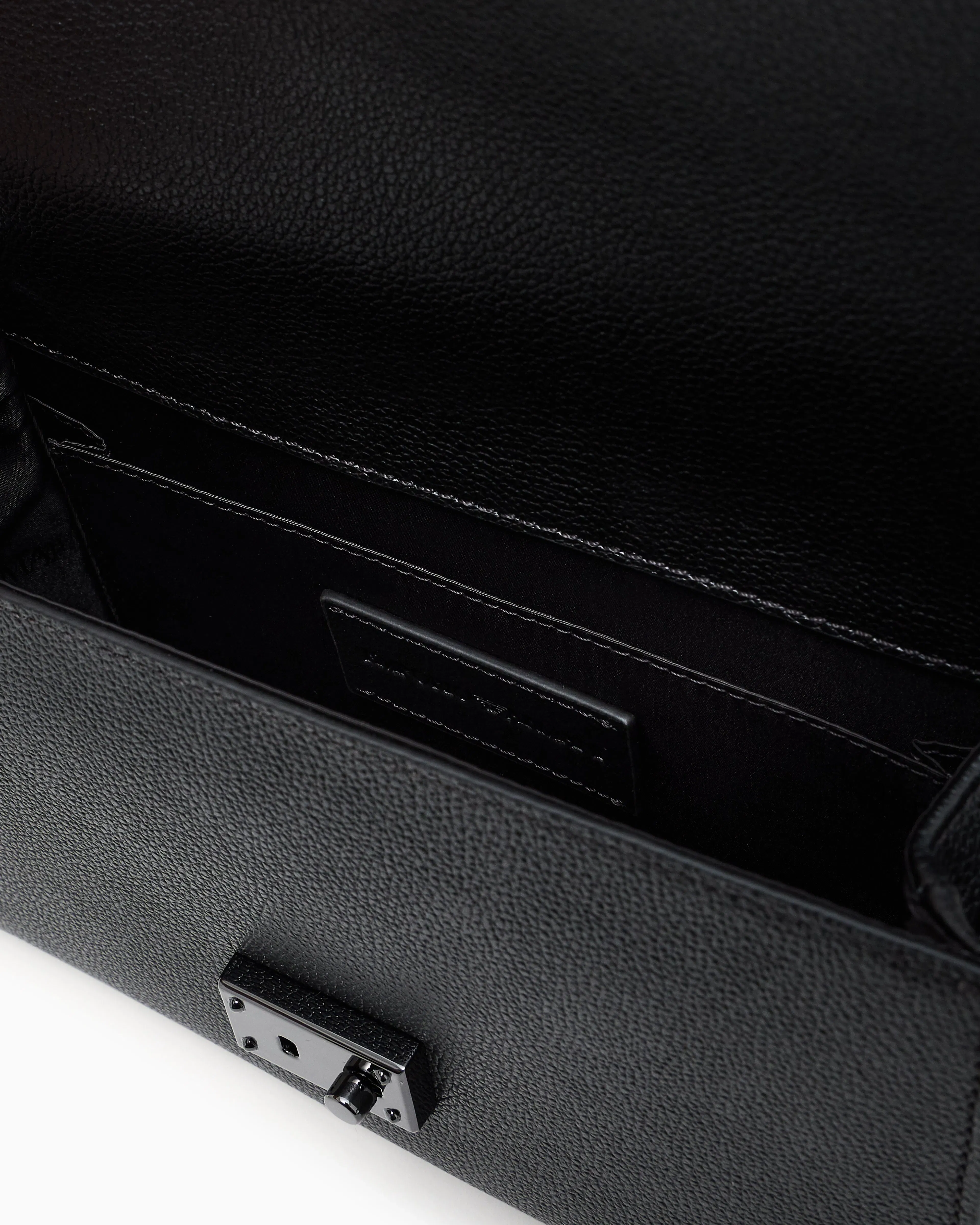 Emporio Armani Flap bag in tumbled leather with a metal snap closure