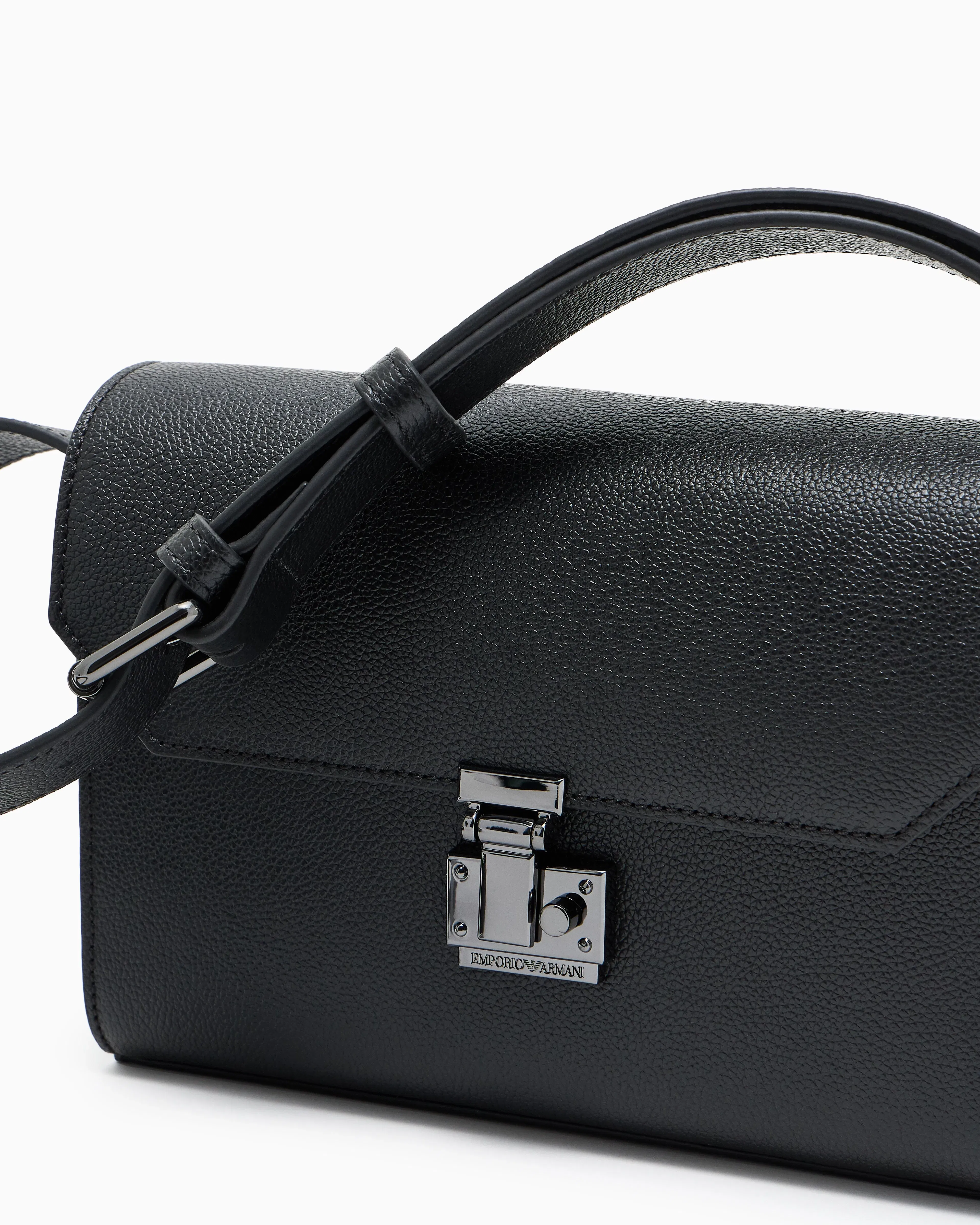 Emporio Armani Flap bag in tumbled leather with a metal snap closure