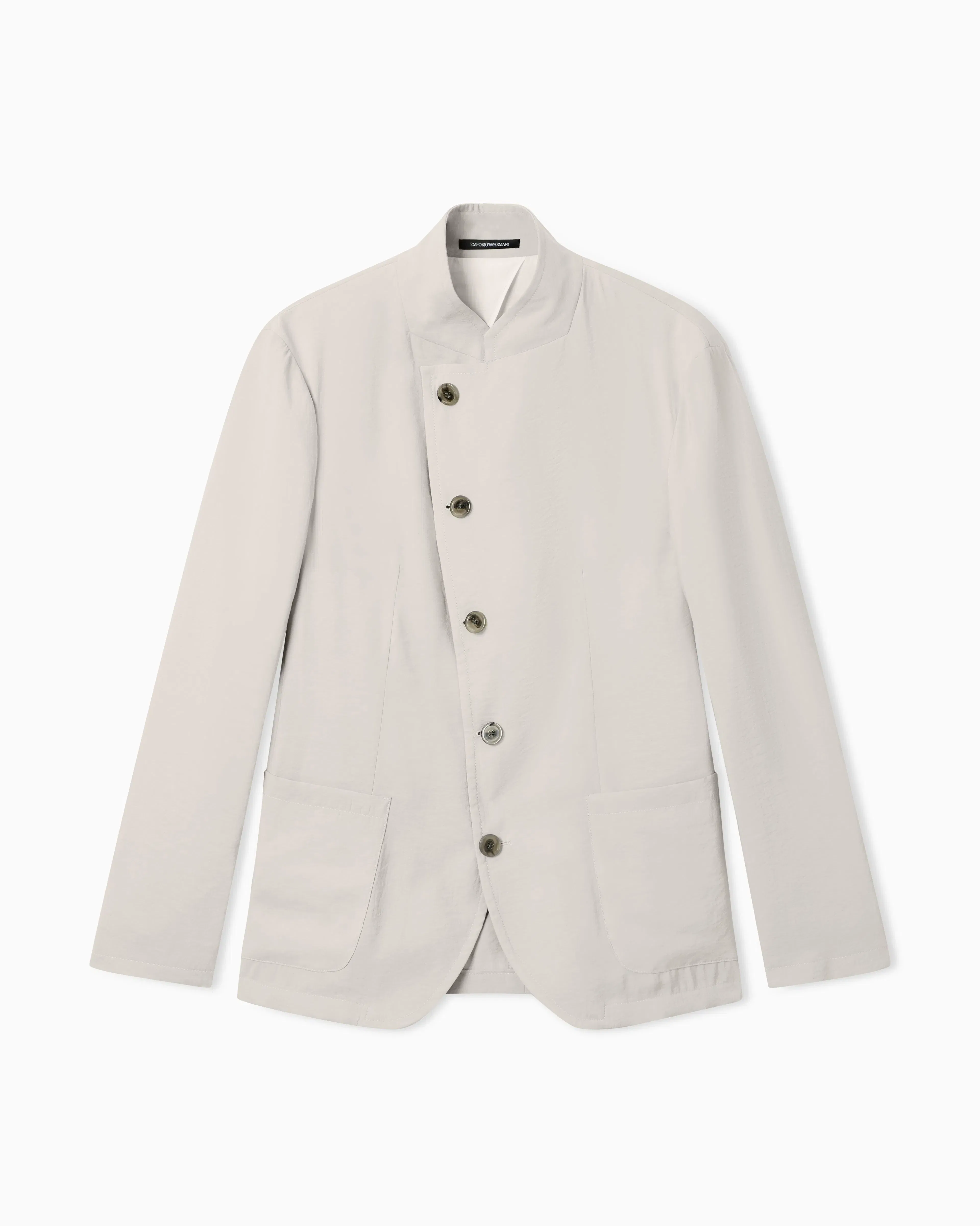 Emporio Armani Icon guru-collar jacket with off-centre fastening in peach-feel canvas