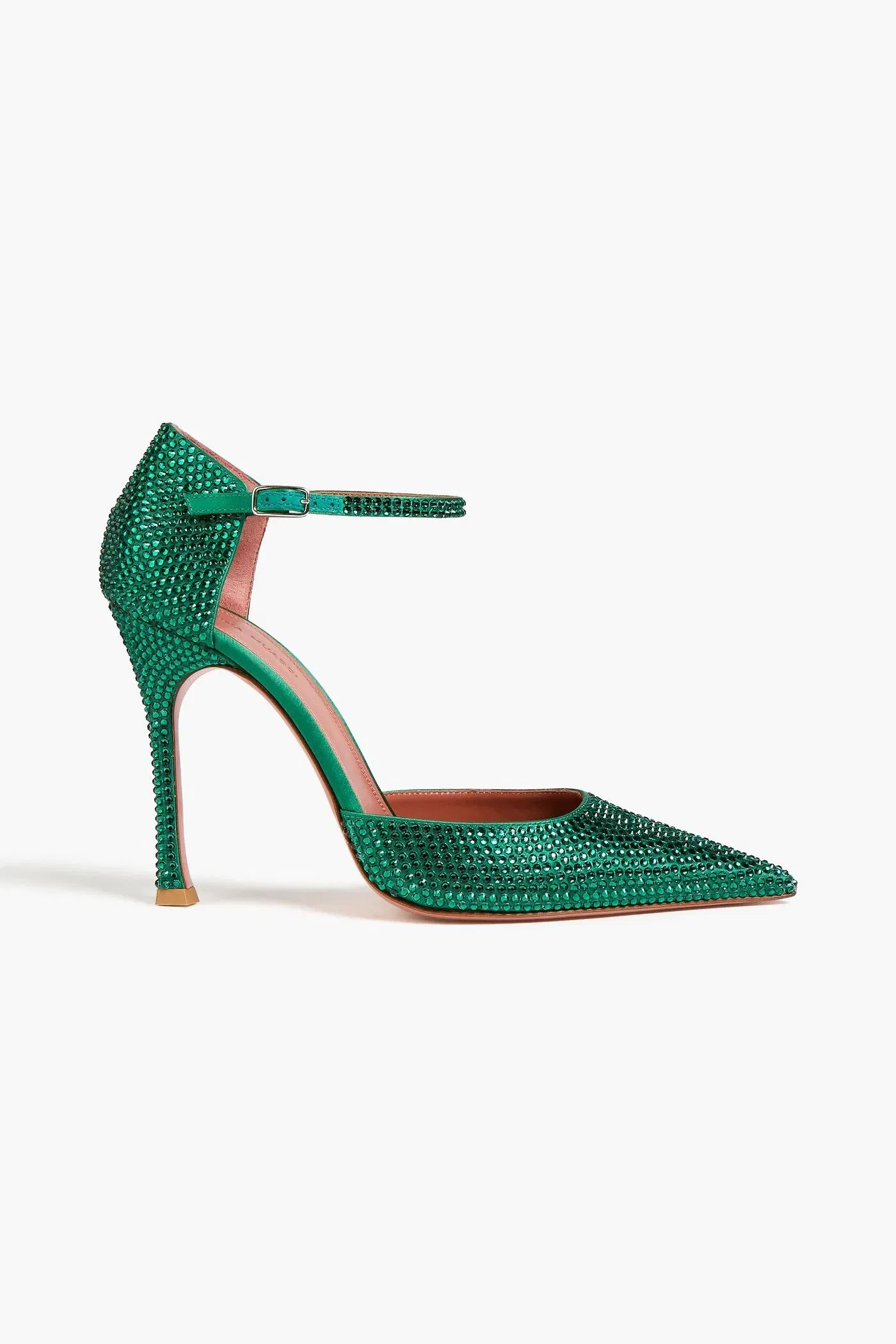 Amina Muaddi Vittoria 105 Crystal-Embellished Satin Pumps Emerald Women's