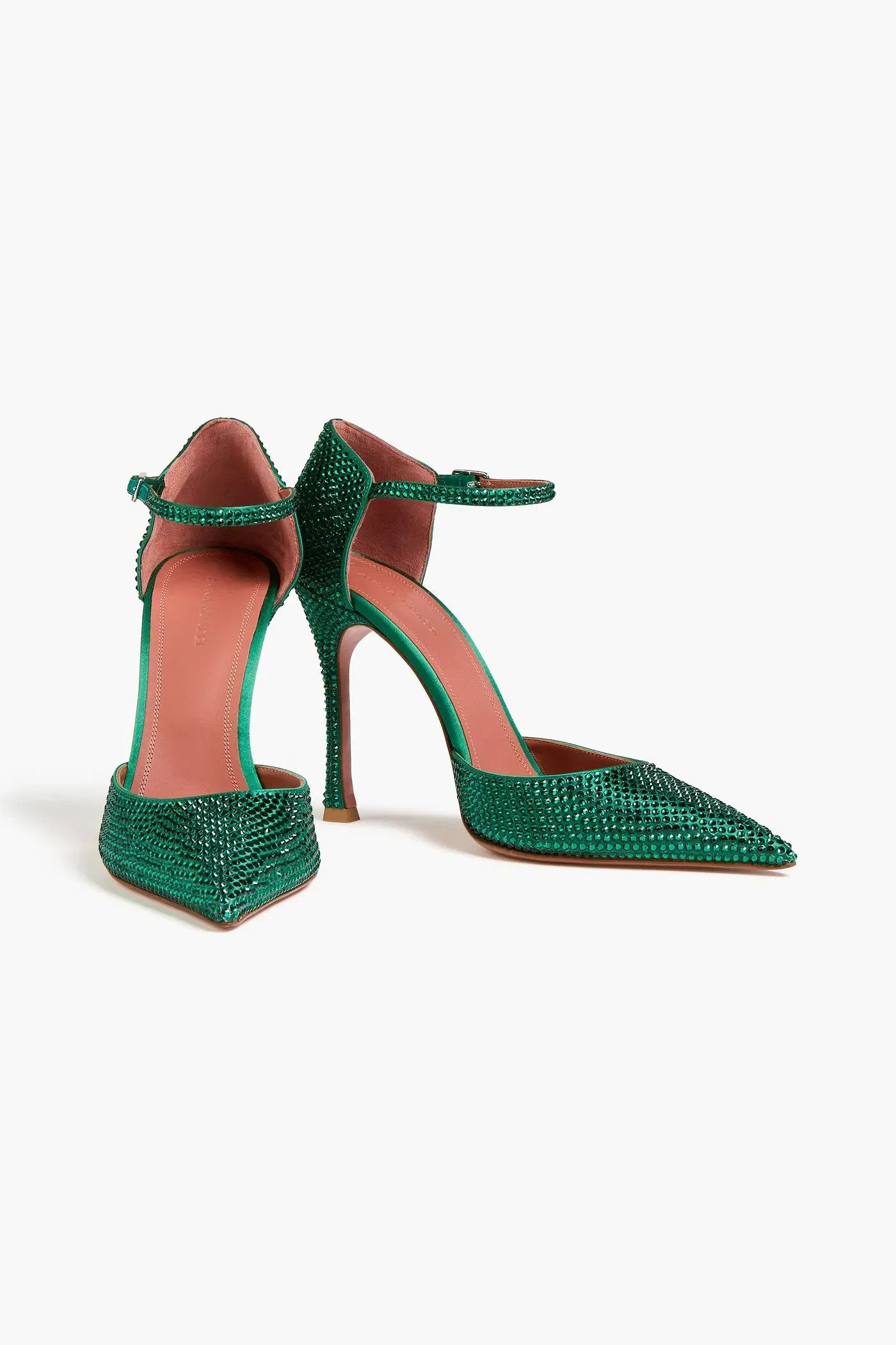 Amina Muaddi Vittoria 105 Crystal-Embellished Satin Pumps Emerald Women's