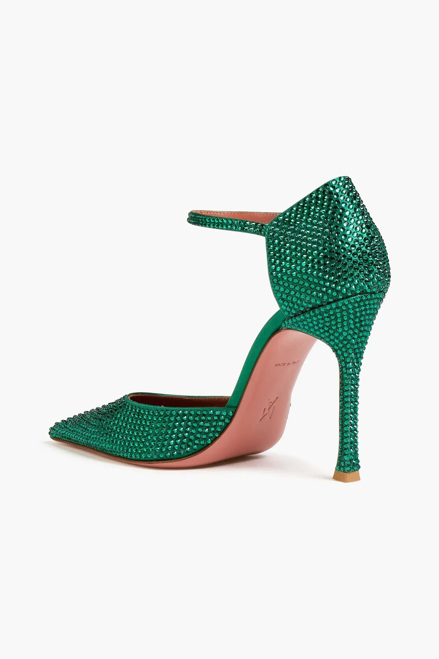 Amina Muaddi Vittoria 105 Crystal-Embellished Satin Pumps Emerald Women's