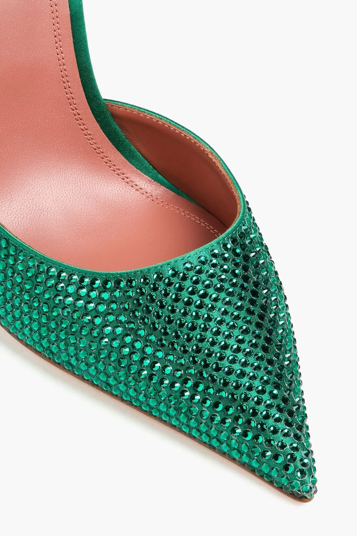Amina Muaddi Vittoria 105 Crystal-Embellished Satin Pumps Emerald Women's