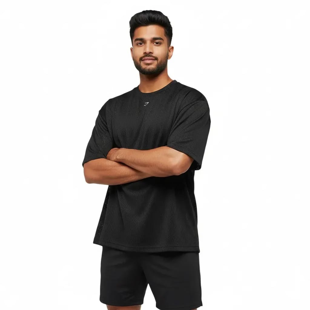 Gymshark Lifting Mesh Oversized T-Shirt - Black