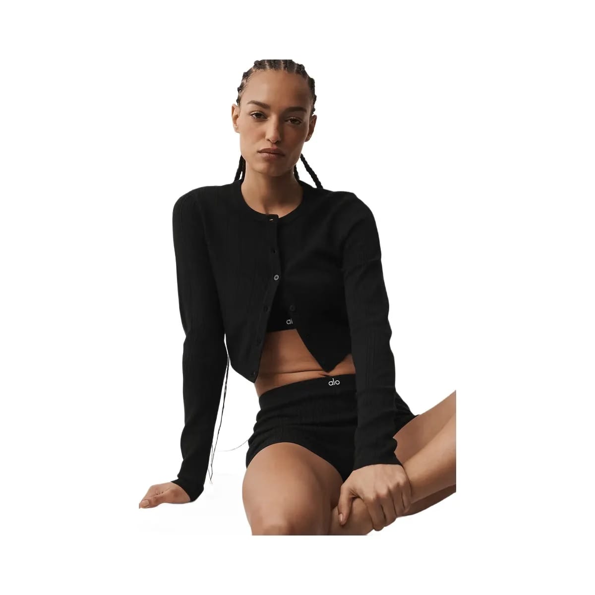 Alo Women's Pointelle Sweater Be Mine Cardigan - Black