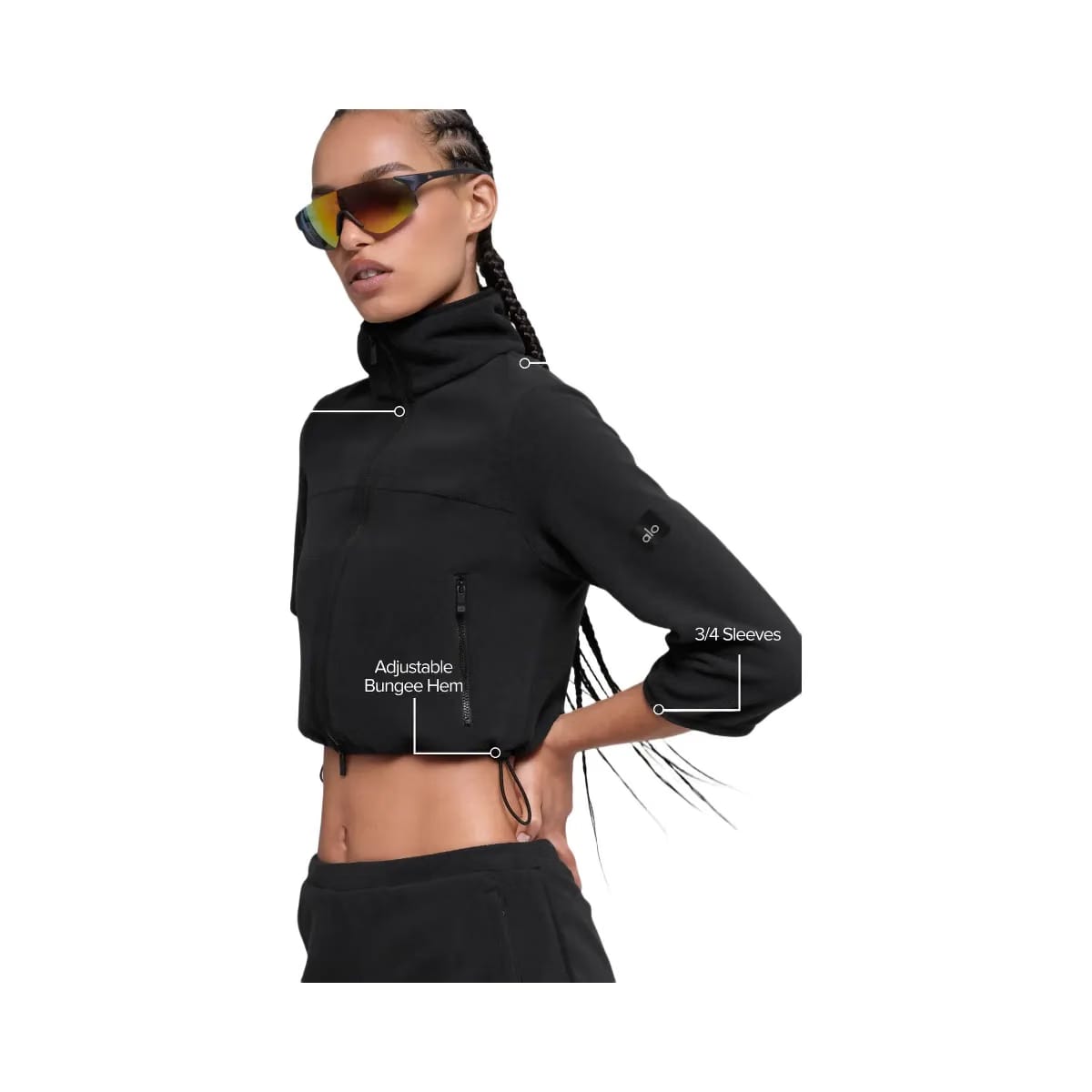 Alo Women's Polar Fleece Retreat Cropped Jacket - Black