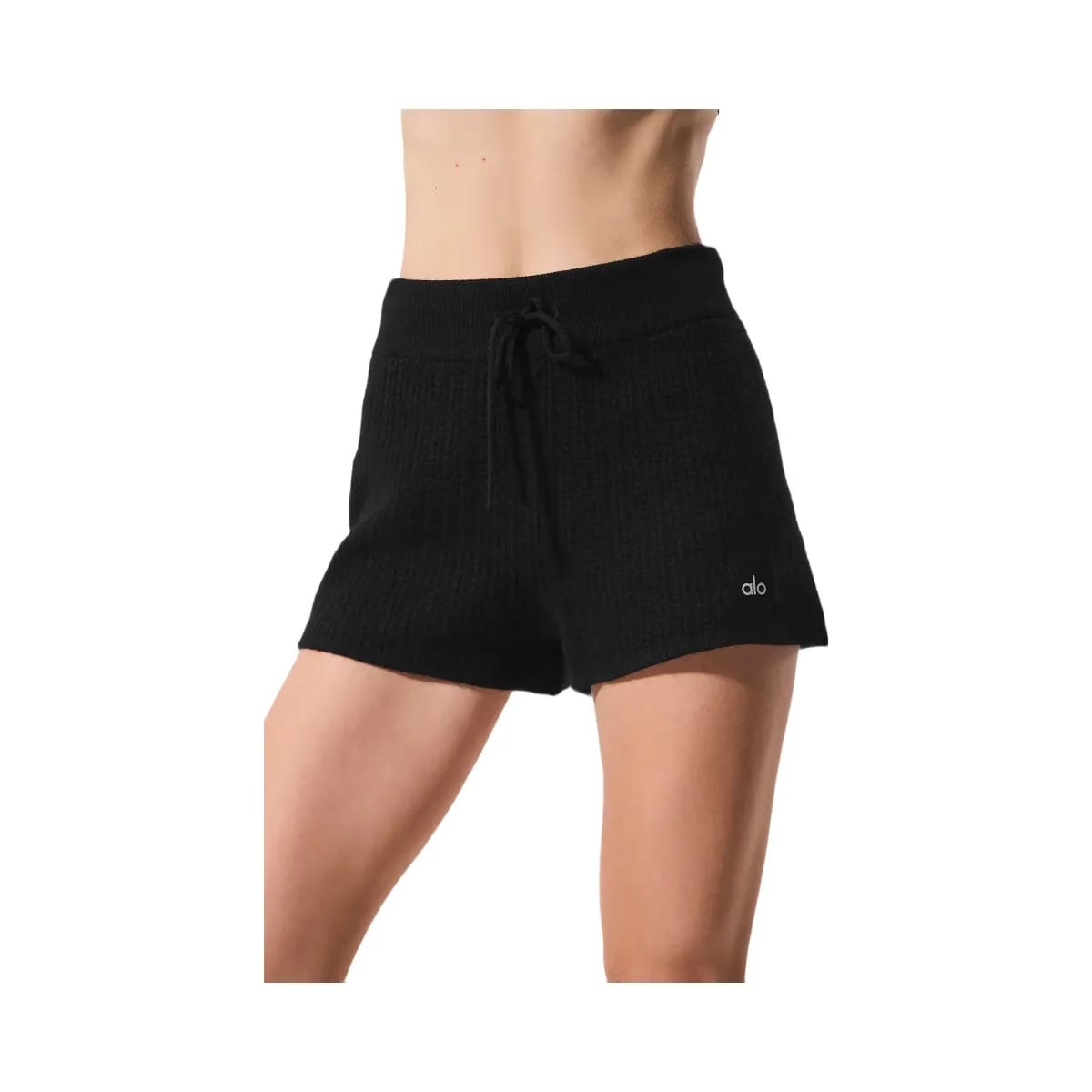 Alo Women's Cashmere High-Waist Plush Waffle Short - Black