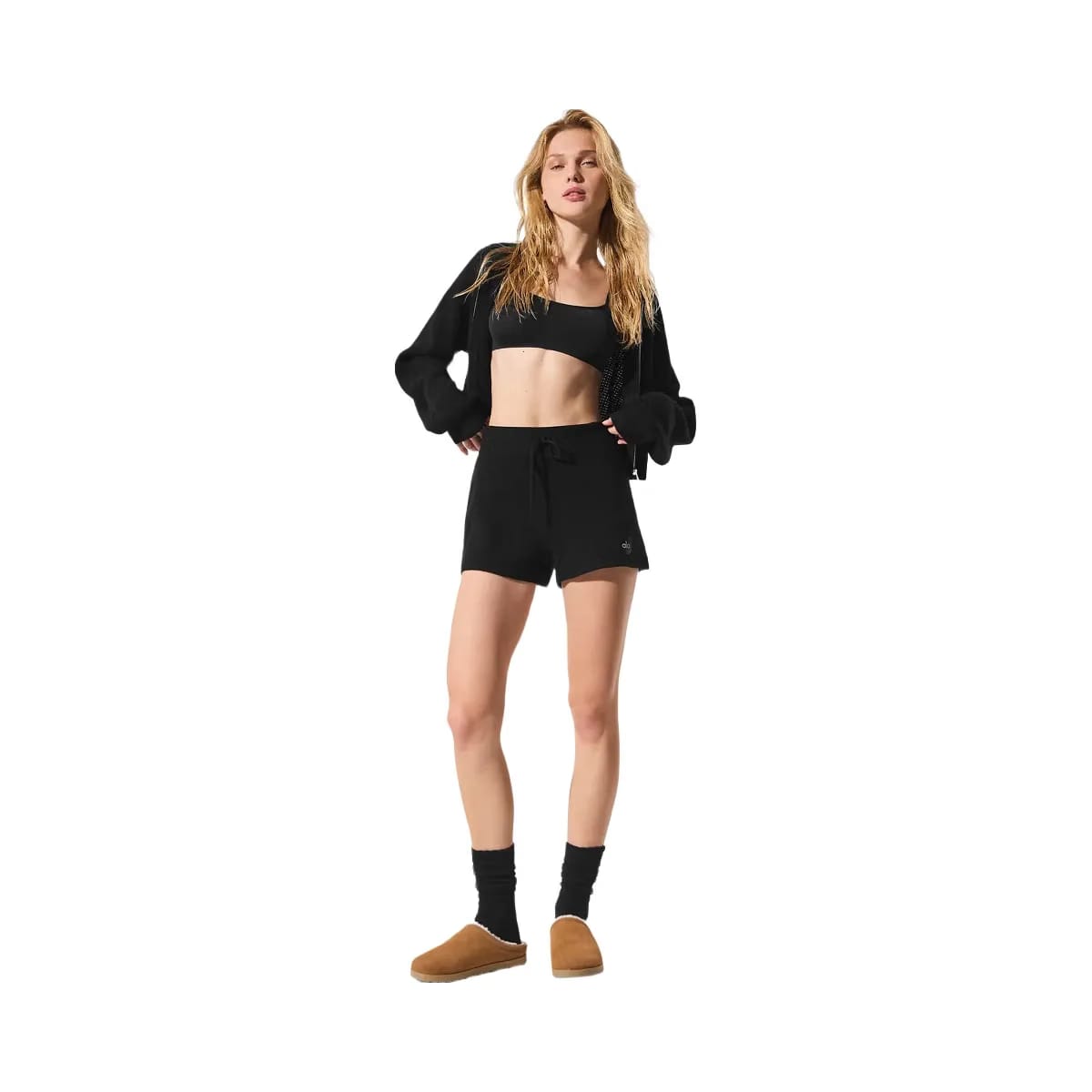 Alo Women's Cashmere High-Waist Plush Waffle Short - Black