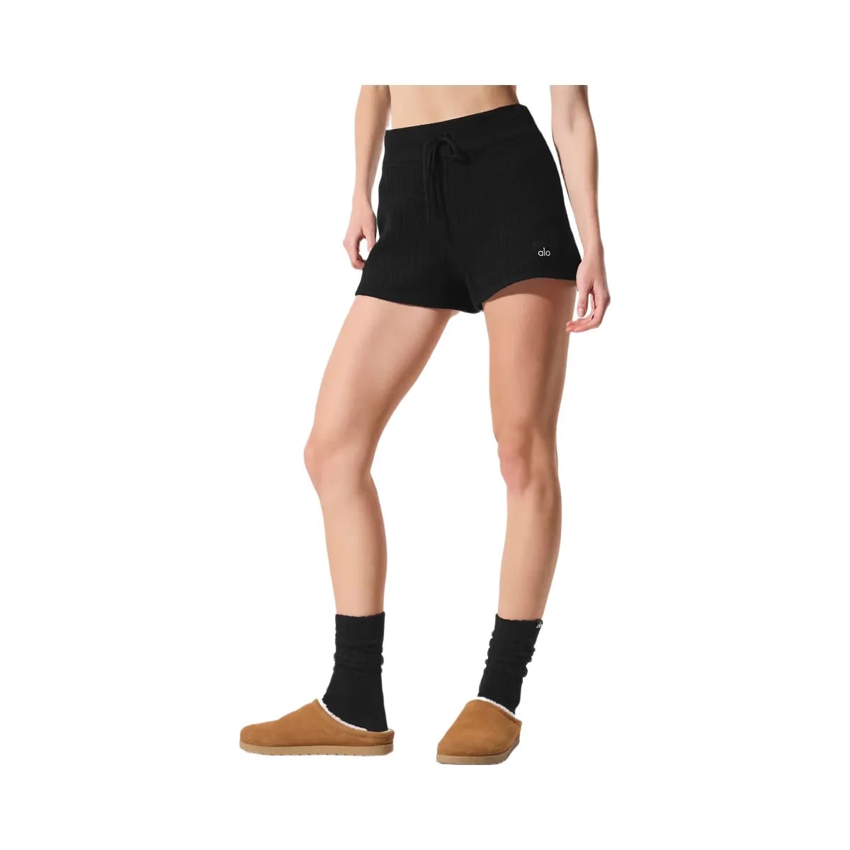 Alo Women's Cashmere High-Waist Plush Waffle Short - Black