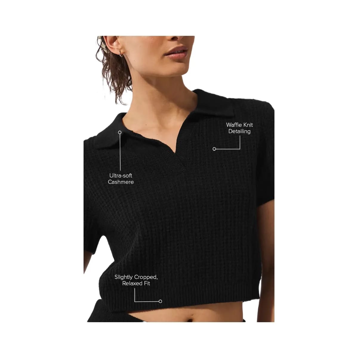 Alo Women's Cashmere Plush Waffle Polo Tee - Black