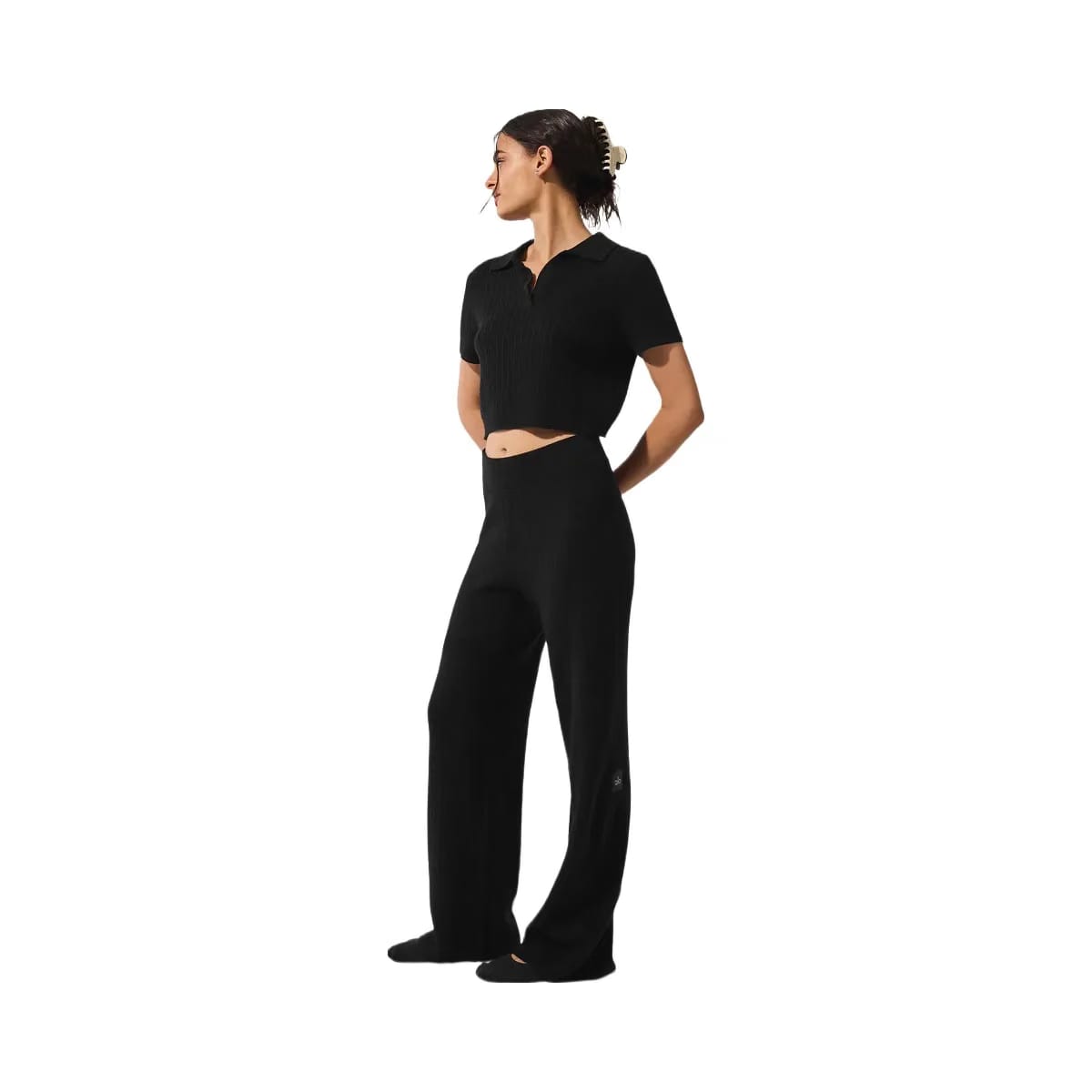 Alo Women's Cashmere Plush Waffle Polo Tee - Black
