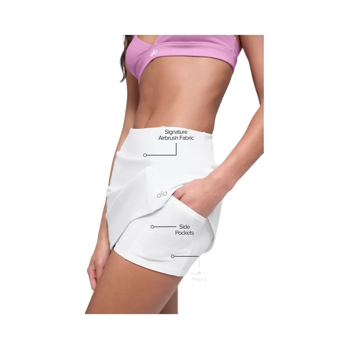 Alo Women's Airbrush High-Waist Good Form Tennis Skirt - White