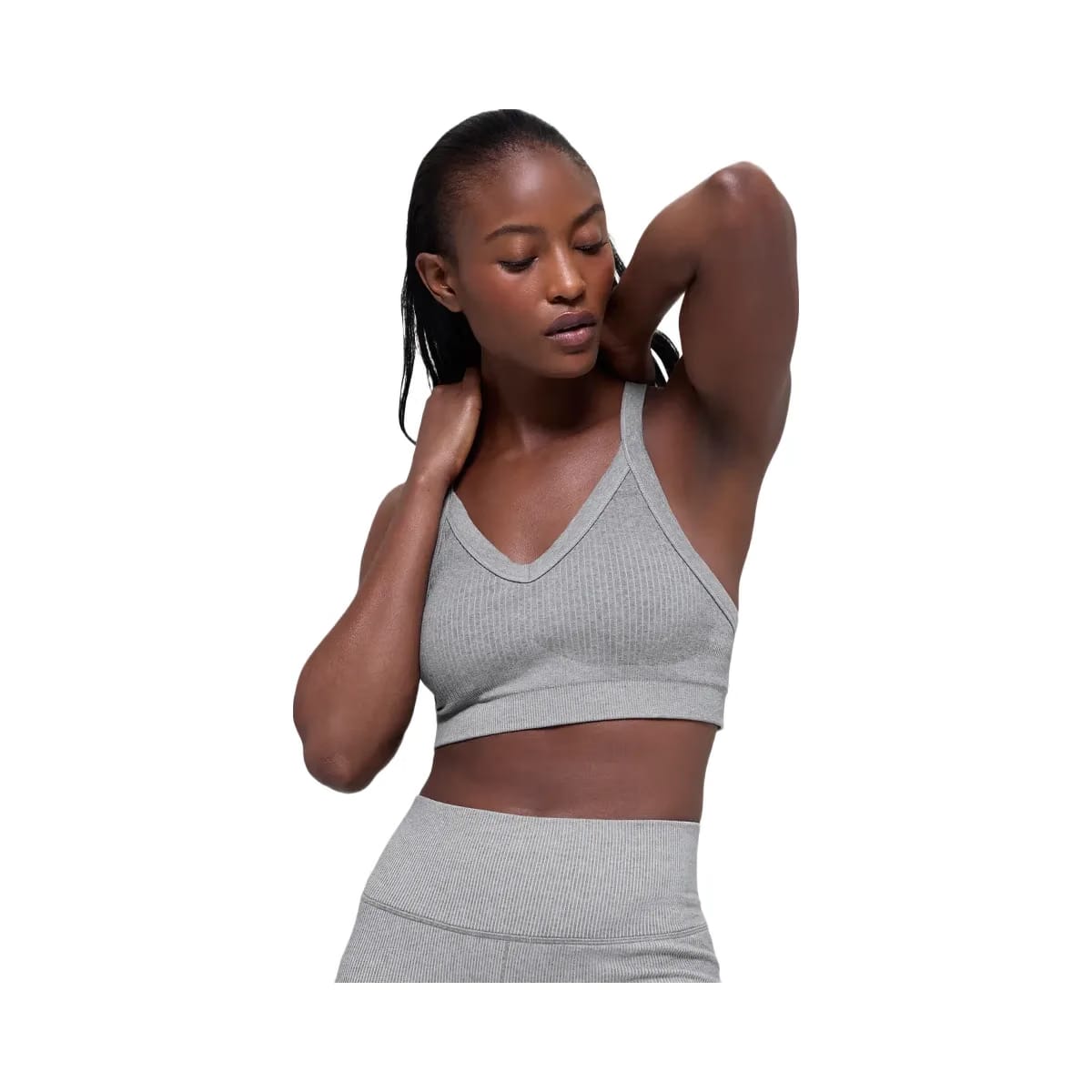 Alo Women's Seamless Two Tone Rib Bra - Light Misty Grey Heather