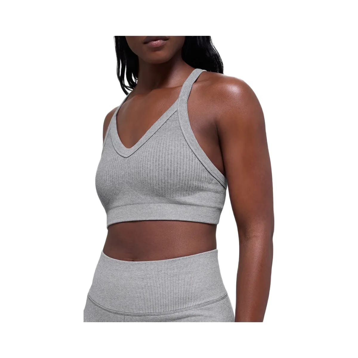Alo Women's Seamless Two Tone Rib Bra - Light Misty Grey Heather