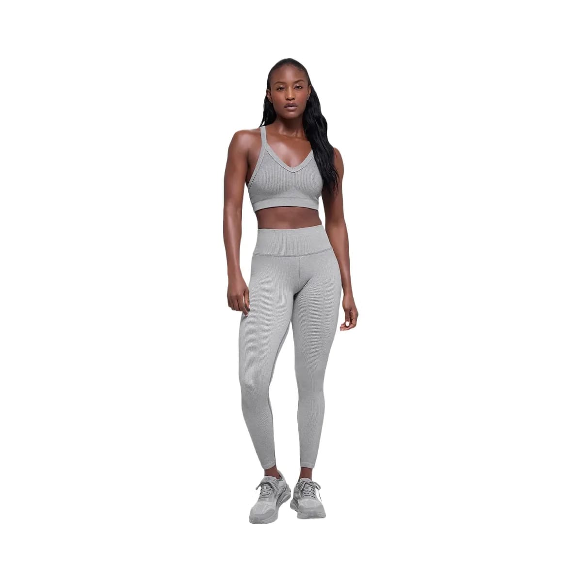 Alo Women's Seamless Two Tone Rib Bra - Light Misty Grey Heather