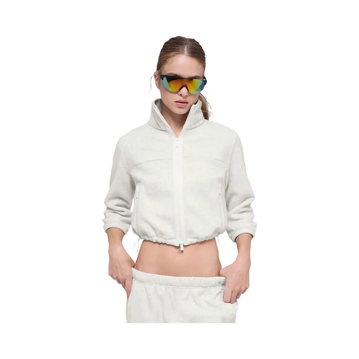 Alo Women's Polar Fleece Retreat Cropped Jacket - White Heather Grey