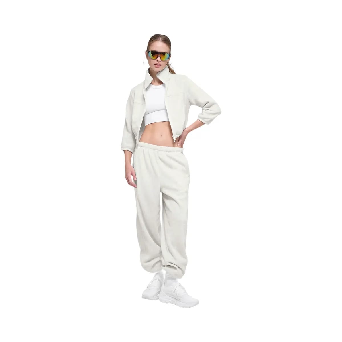 Alo Women's Polar Fleece Retreat Cropped Jacket - White Heather Grey