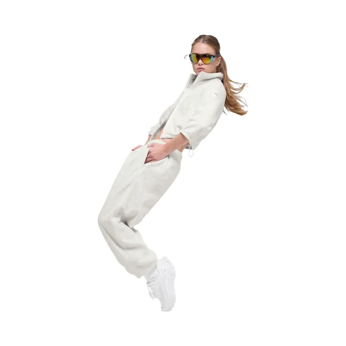 Alo Women's Polar Fleece Retreat Cropped Jacket - White Heather Grey
