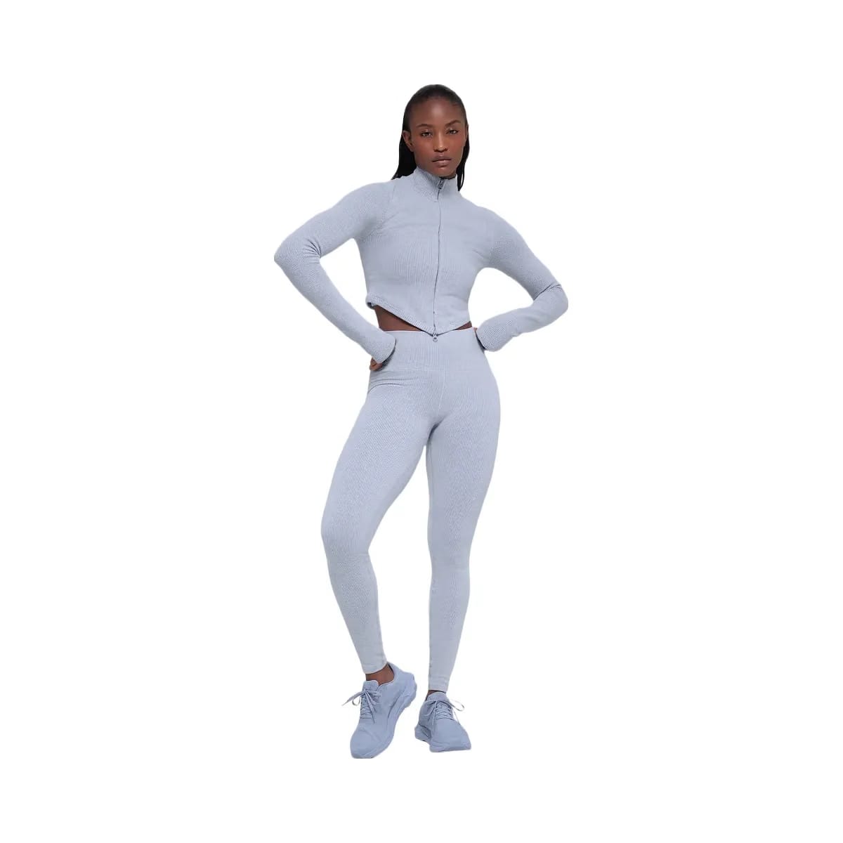 Alo Women's Seamless Two Tone Rib Jacket - Winter Frost Heather