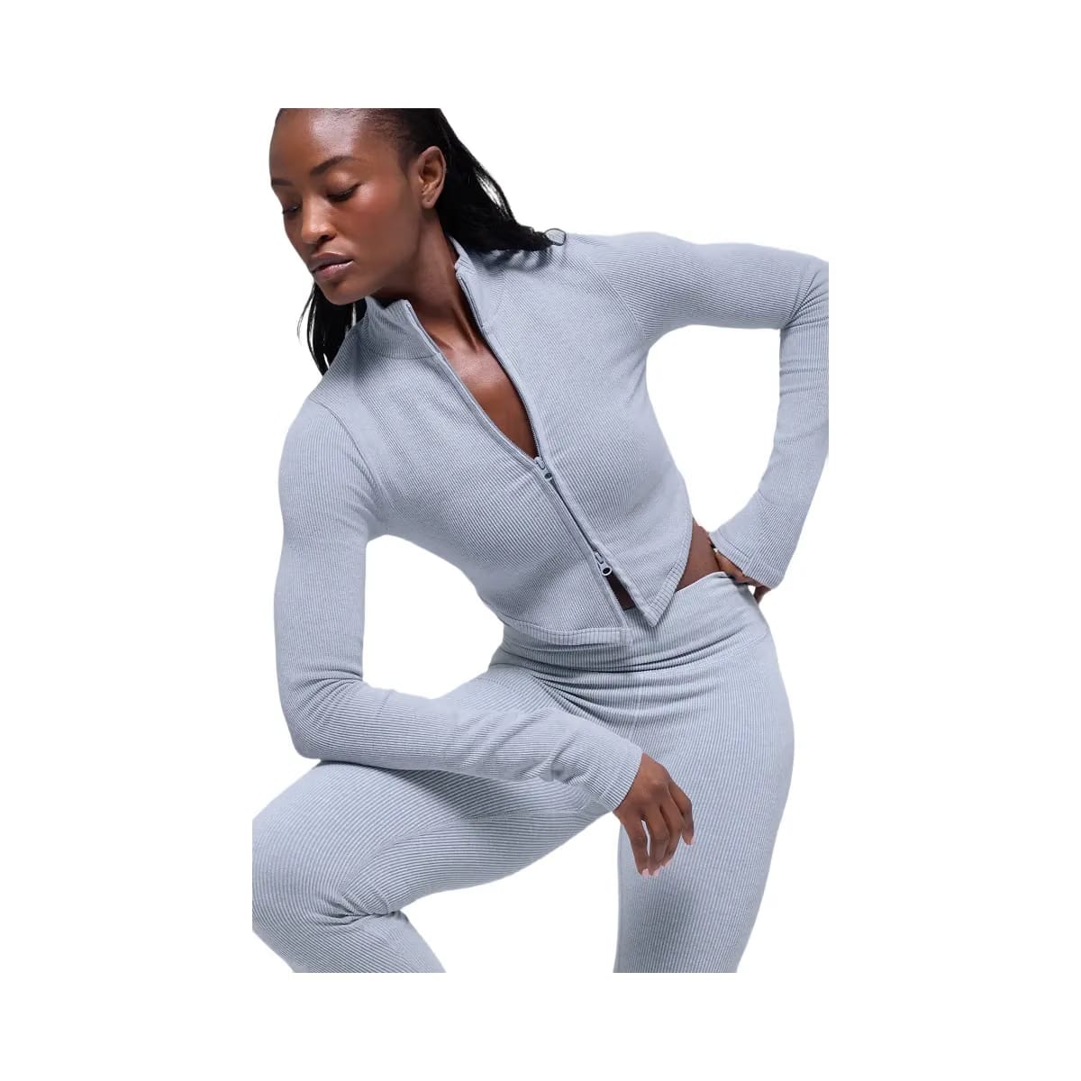Alo Women's Seamless Two Tone Rib Jacket - Winter Frost Heather