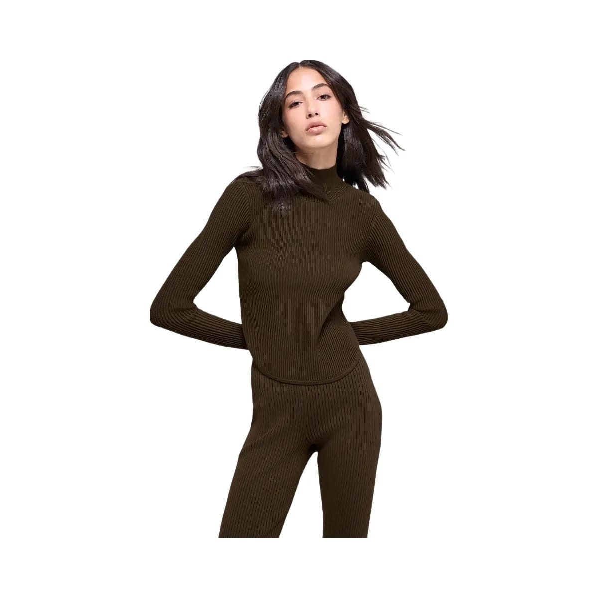Alo Women's Denim Knit Backless Long Sleeve - Espresso/Black