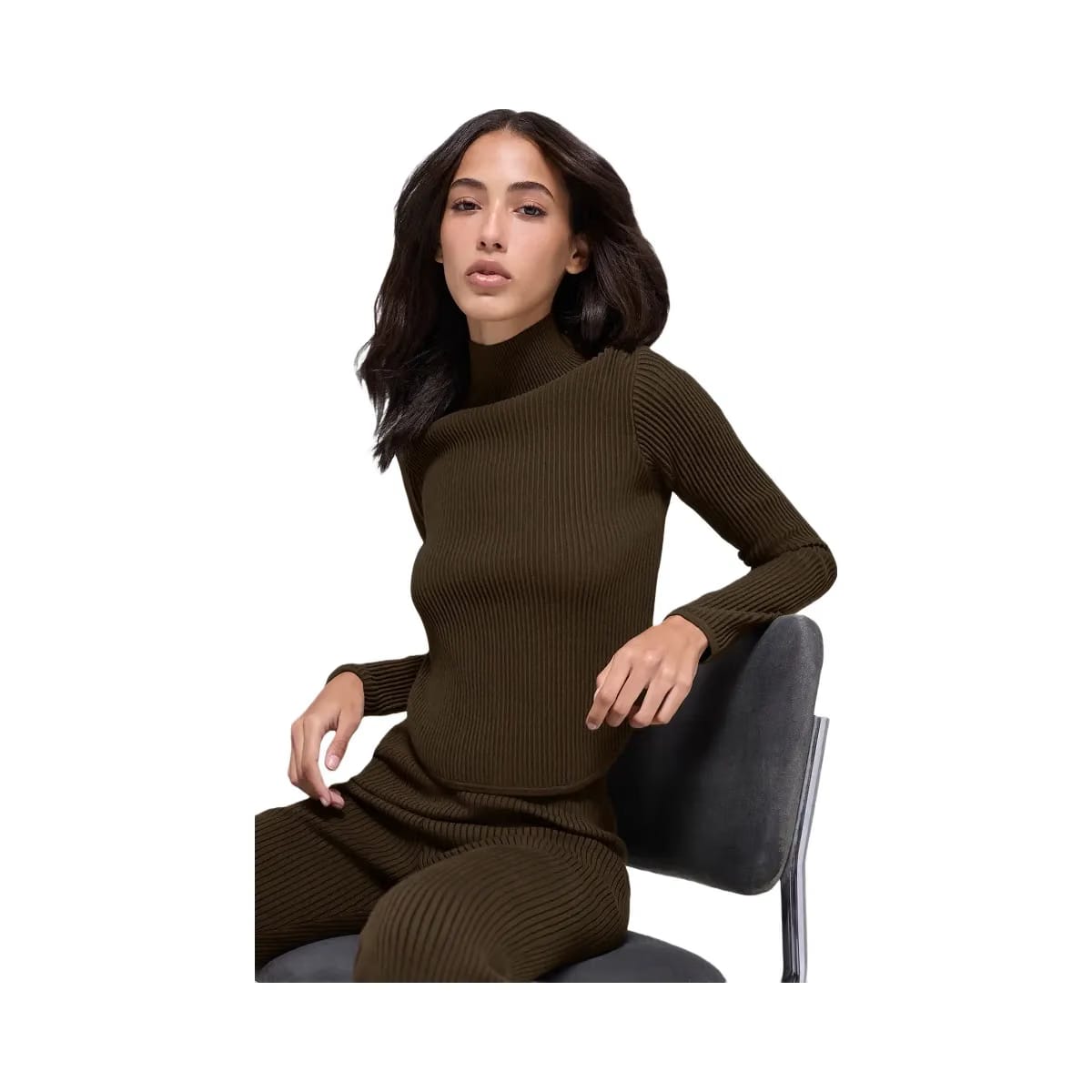 Alo Women's Denim Knit Backless Long Sleeve - Espresso/Black