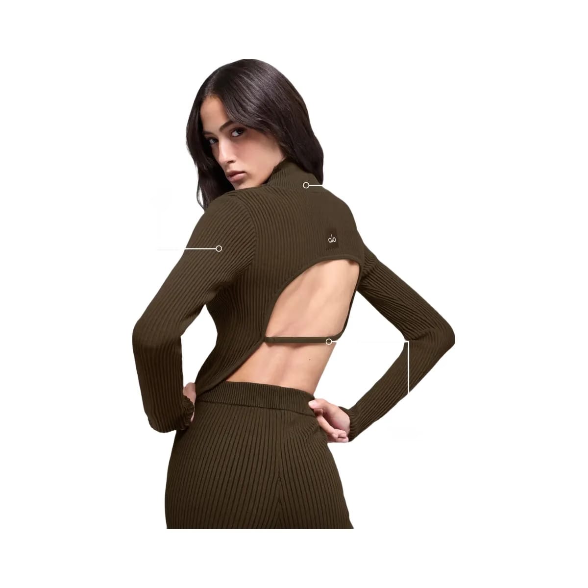 Alo Women's Denim Knit Backless Long Sleeve - Espresso/Black
