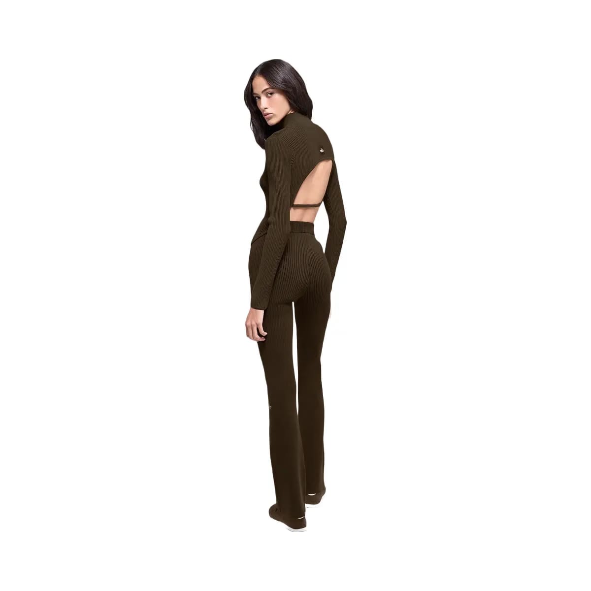 Alo Women's Denim Knit Backless Long Sleeve - Espresso/Black
