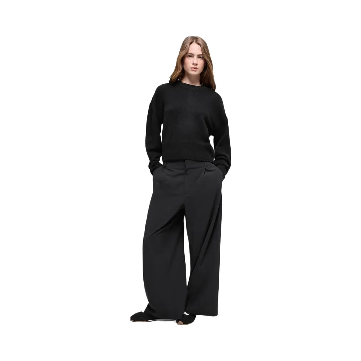Alo Women's Wool Cashmere Cropped New Class Crewneck Sweater - Black