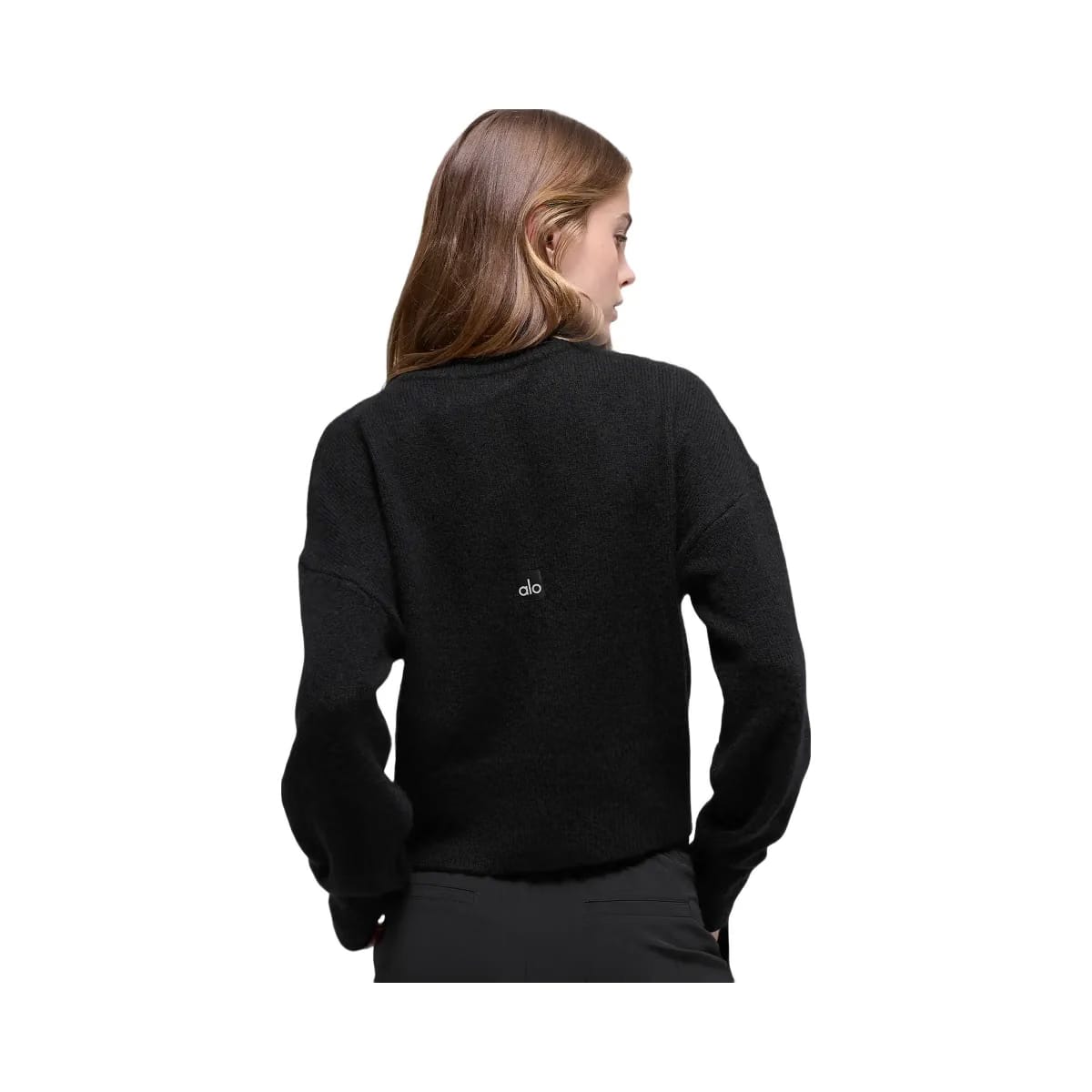 Alo Women's Wool Cashmere Cropped New Class Crewneck Sweater - Black
