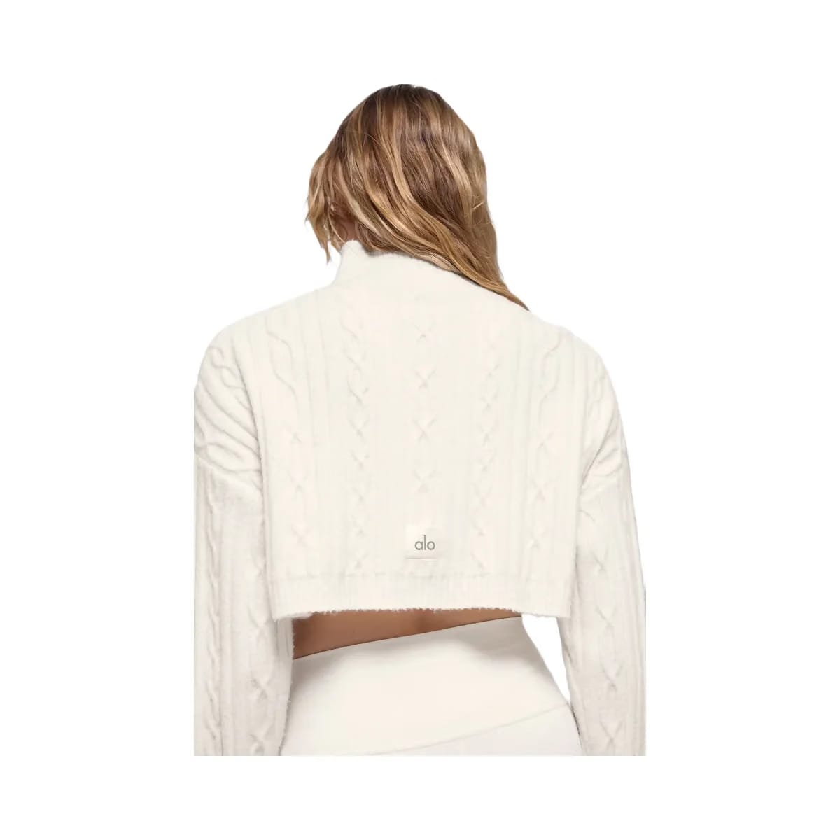 Alo Women's Cable Knit Cropped Winter Bliss Turtleneck Long Sleeve - Ivory