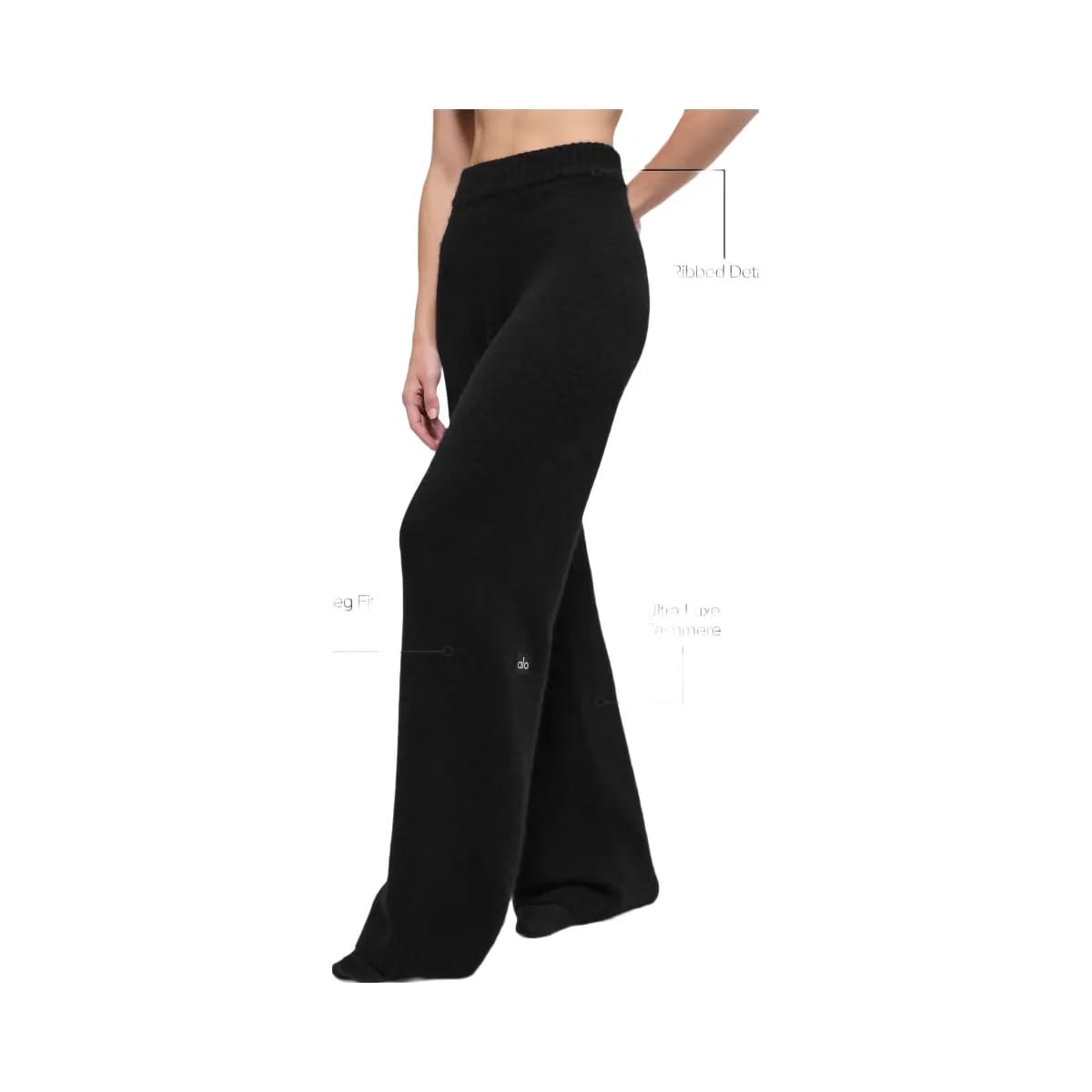 Alo Women's Wool Cashmere High-Waist New Class Wide Leg Pant - Black