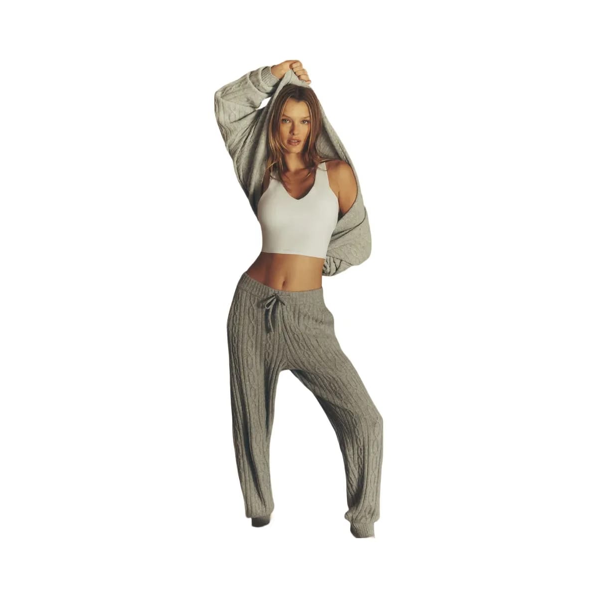 Alo Women's Cable Knit Winter Bliss Pant - Athletic Heather Grey