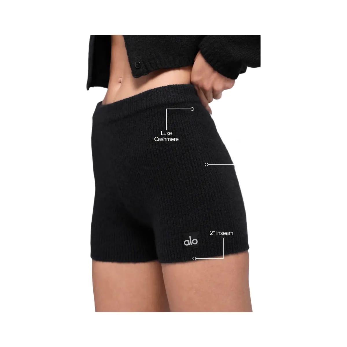Alo Women's Wool Cashmere Ribbed Noble Short - Black