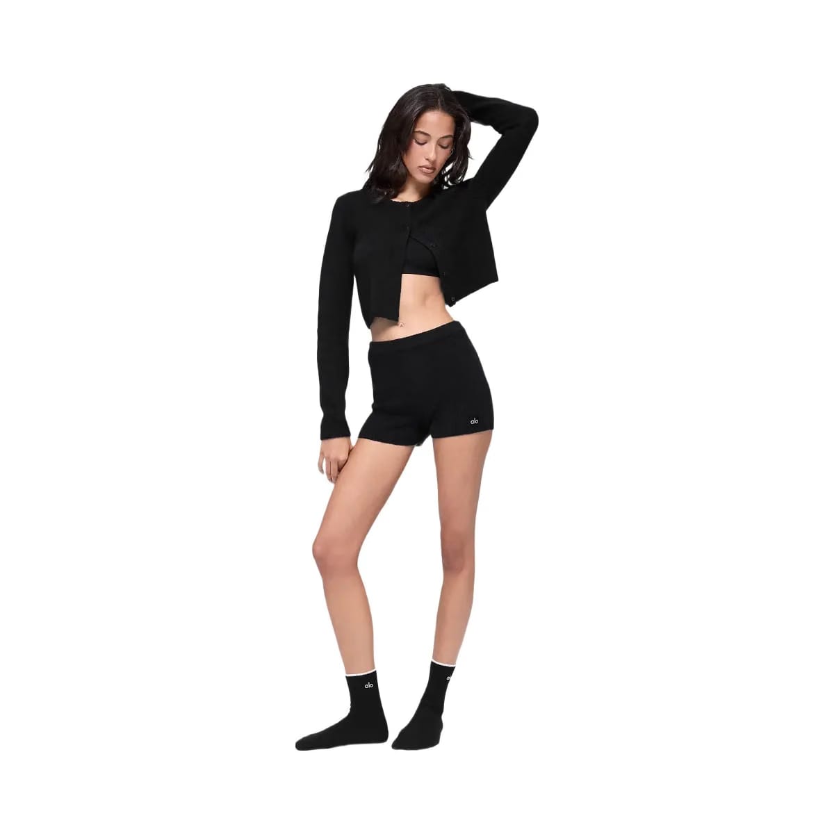 Alo Women's Wool Cashmere Ribbed Noble Short - Black