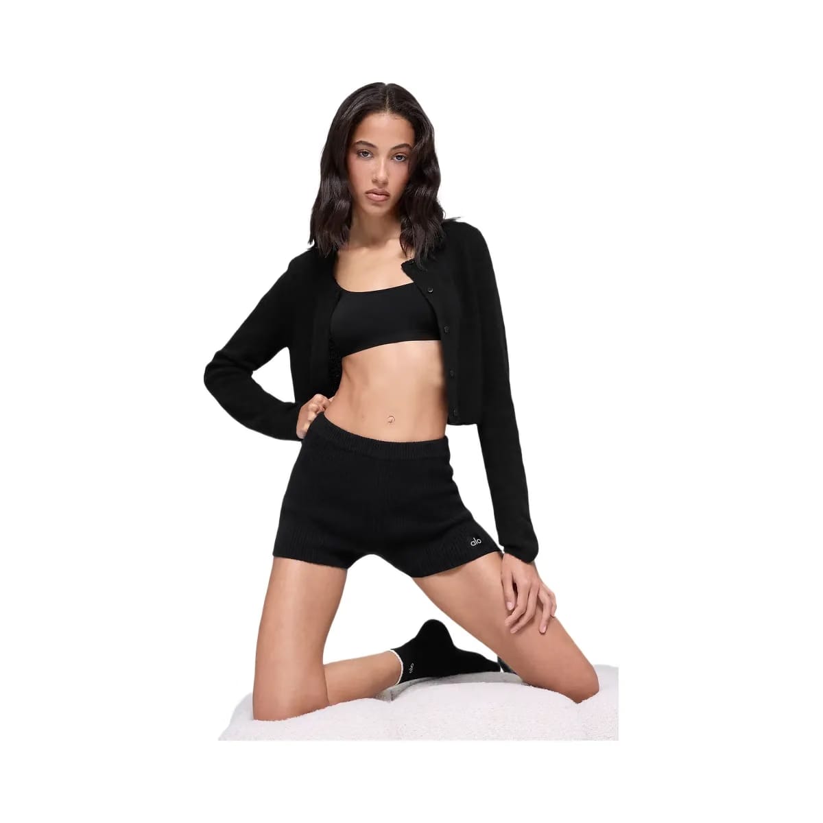 Alo Women's Wool Cashmere Ribbed Noble Short - Black