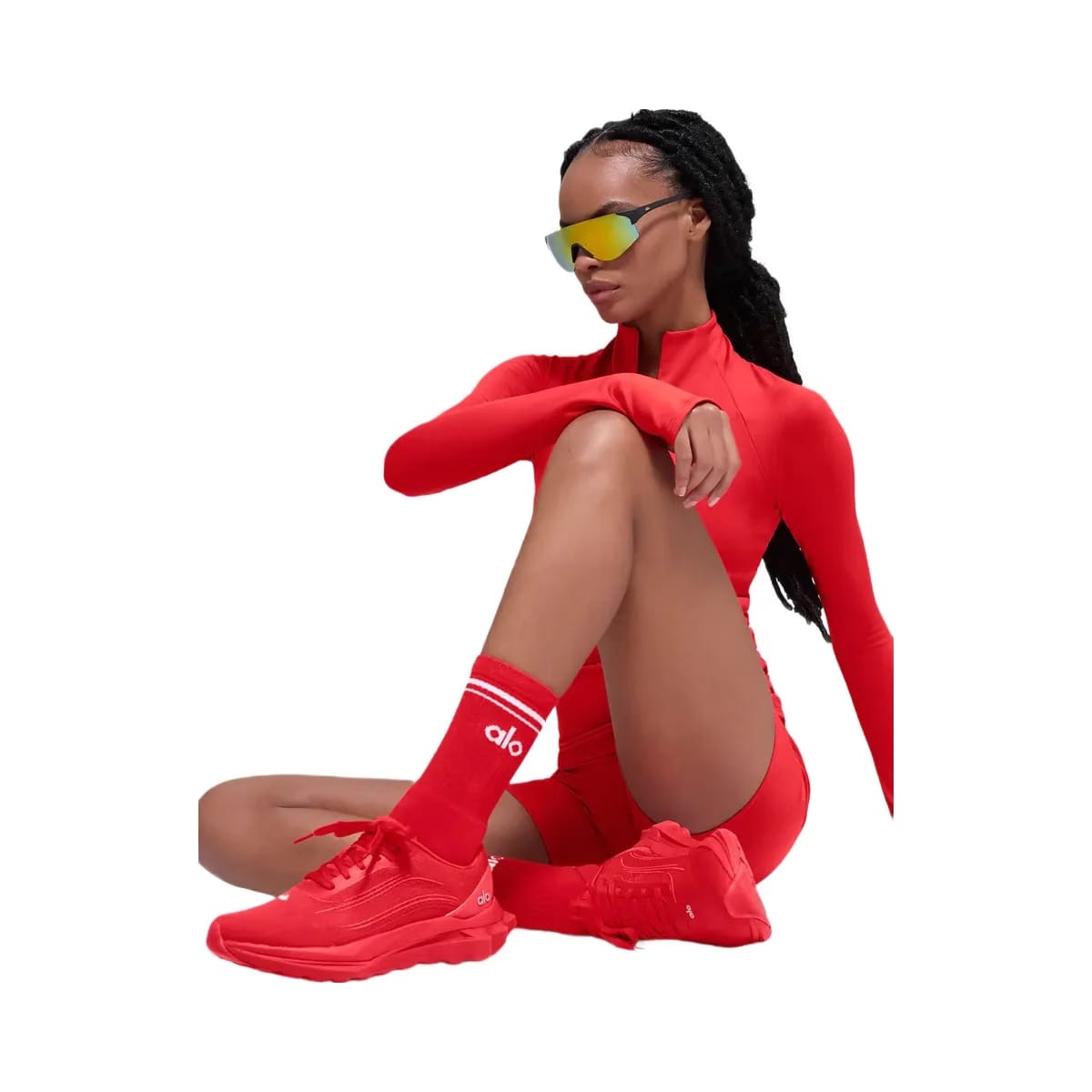 Alo Unisex Half-Crew Throwback Sock - Bright Red/White
