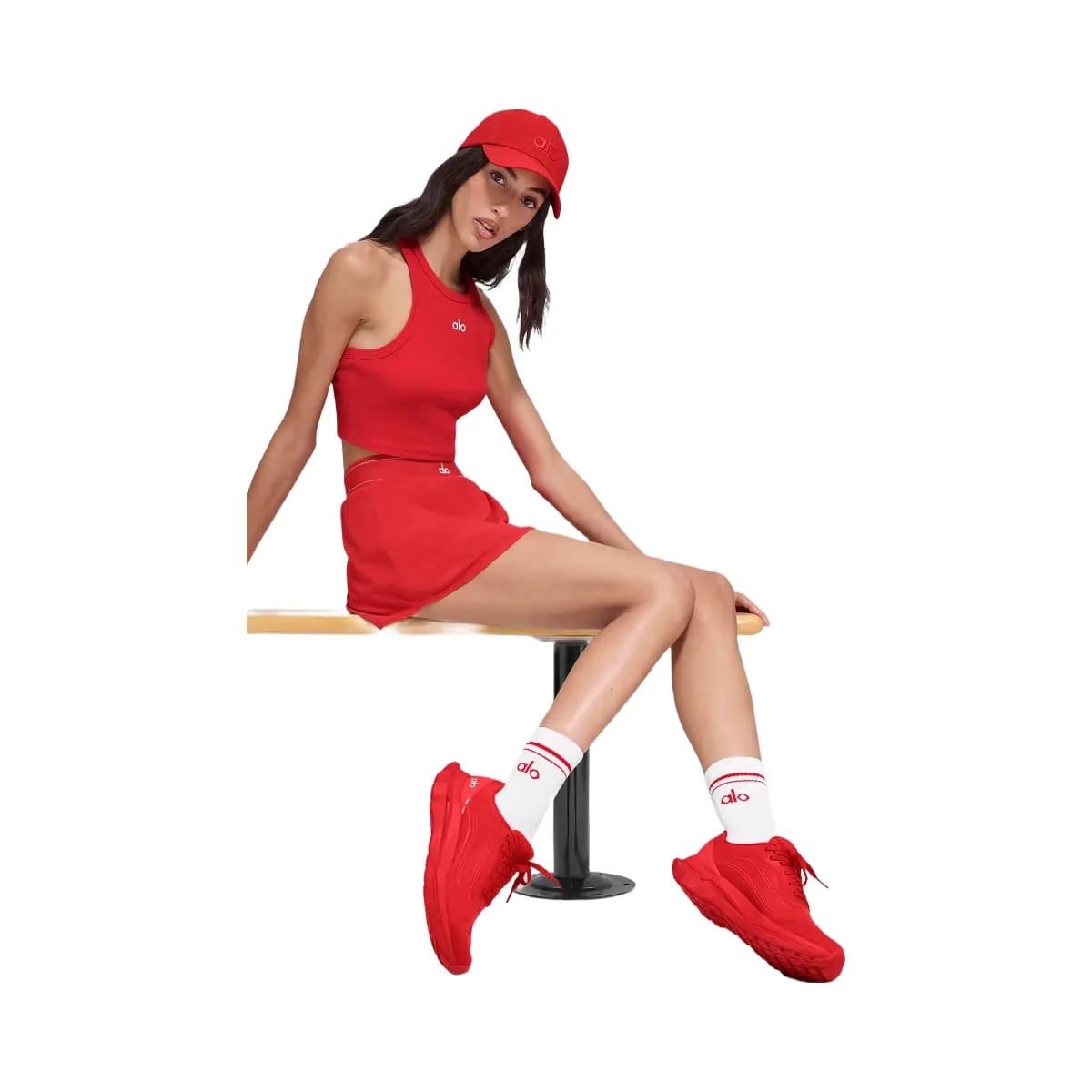 Alo Unisex Half-Crew Throwback Sock - White/Bright Red