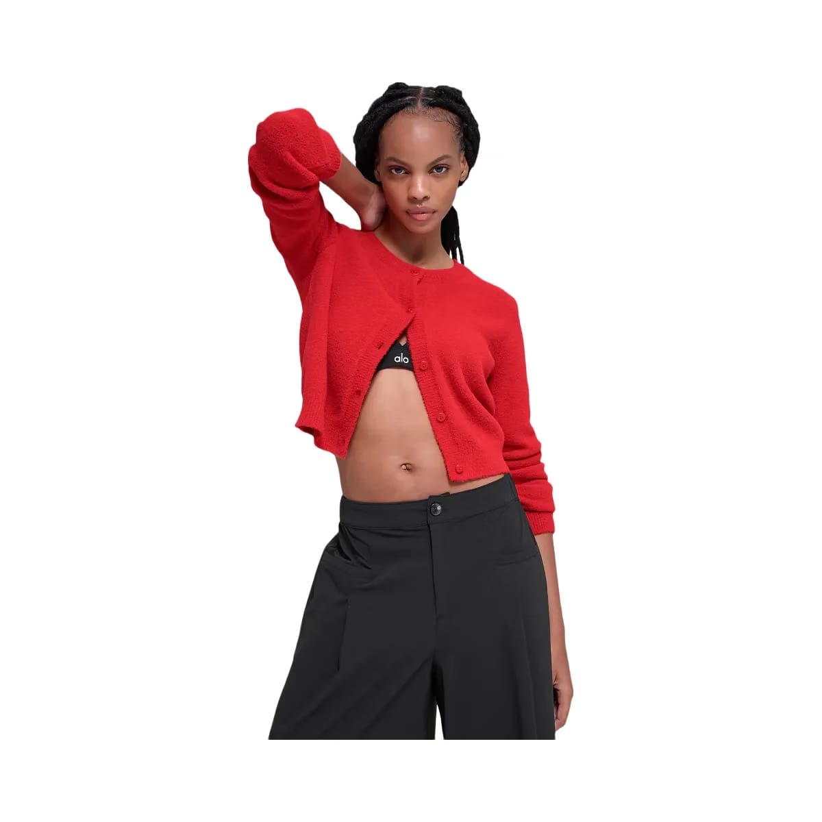 Alo Women's Snuggle Up Sweater Cropped Cardigan - Bright Red