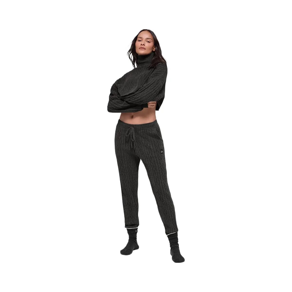 Alo Women's Cable Knit Winter Bliss Pant - Dark Heather Grey