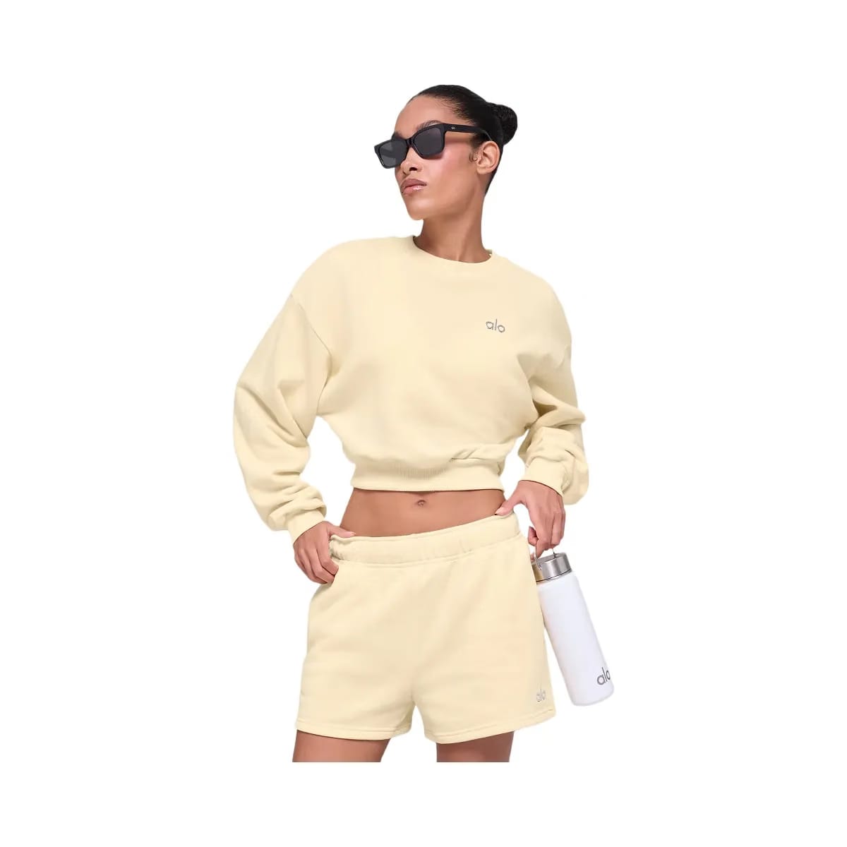 Alo Women's Cropped Accolade Crewneck - Candlelight Yellow