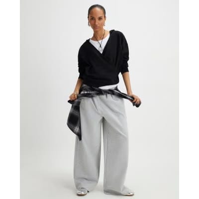Black Long Sleeve Wrap Front Hoodie