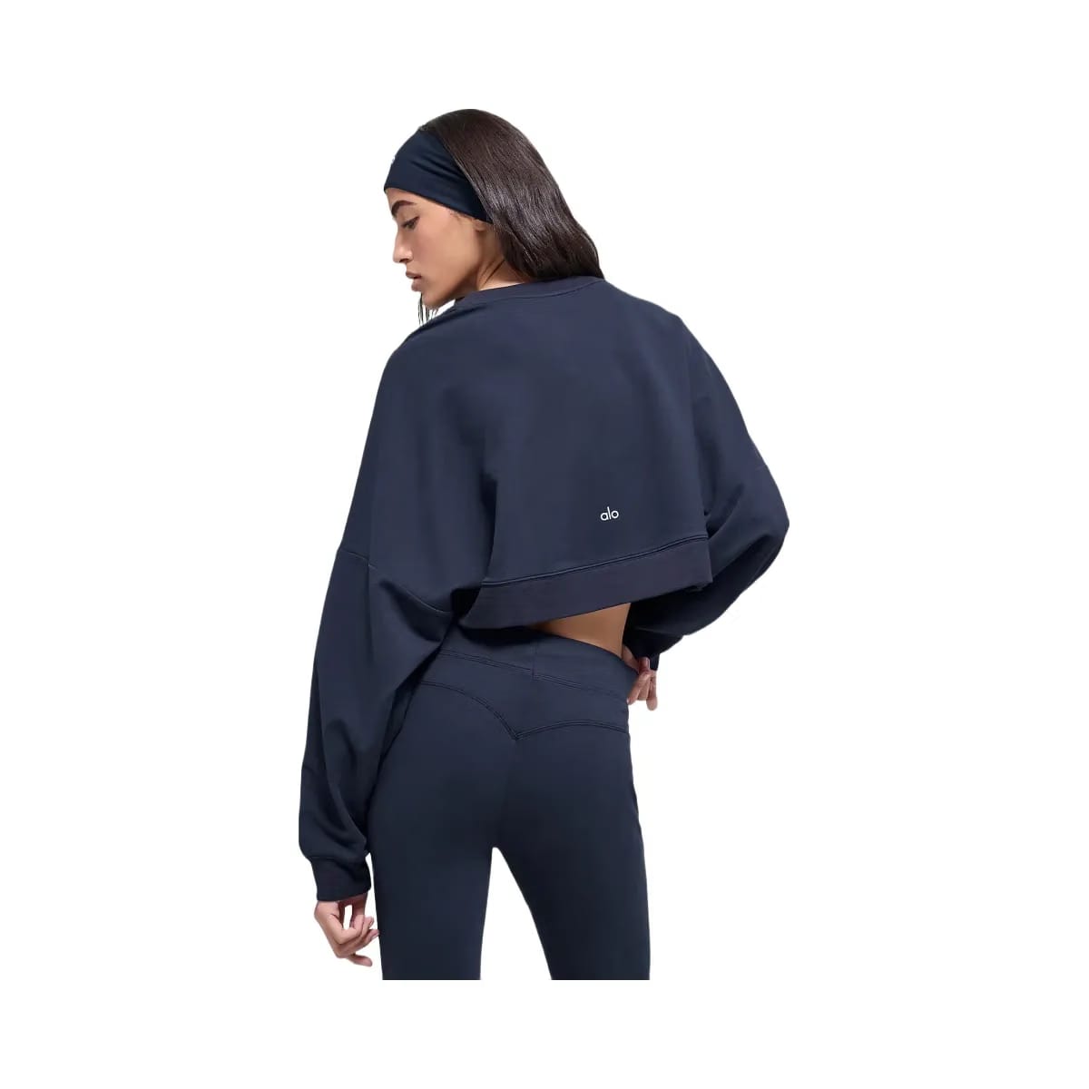 Alo Women's Cropped Sway Crew Neck Pullover - Navy
