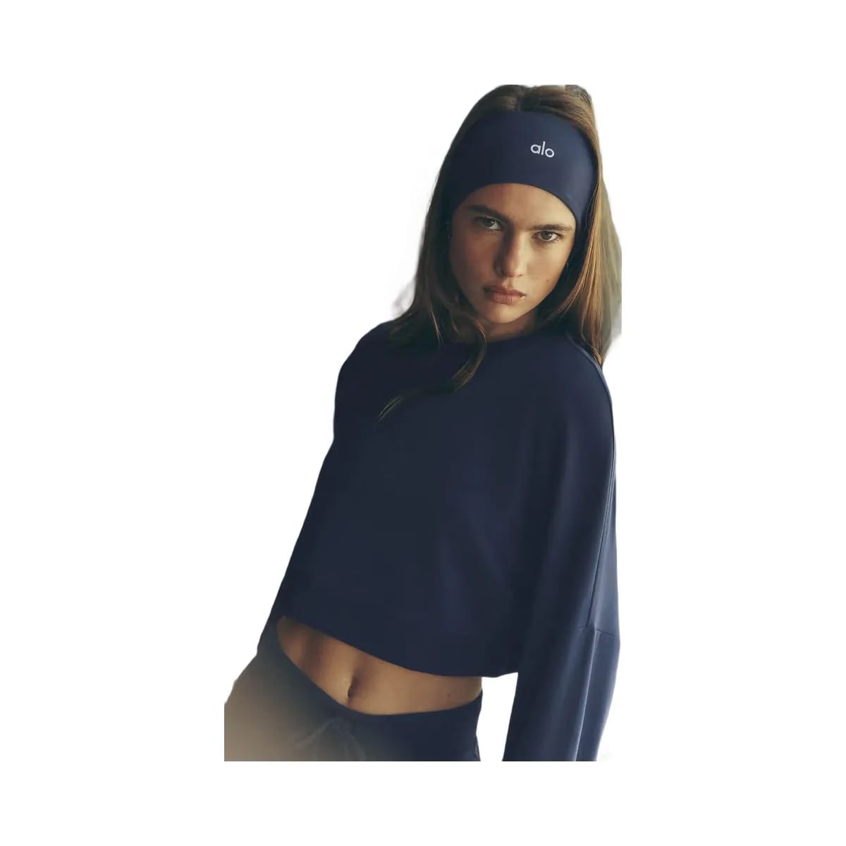 Alo Women's Cropped Sway Crew Neck Pullover - Navy