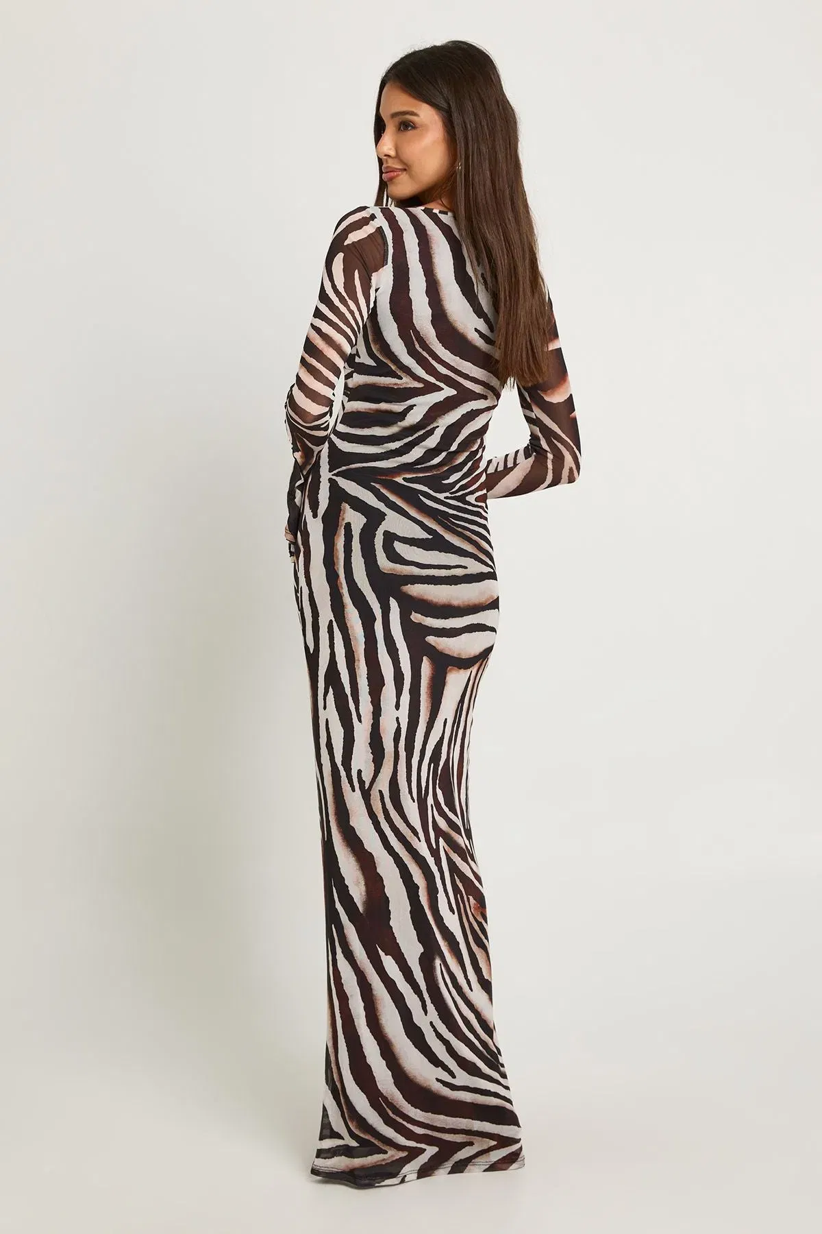 Zebra Printed Long Sleeve Maxi Dress